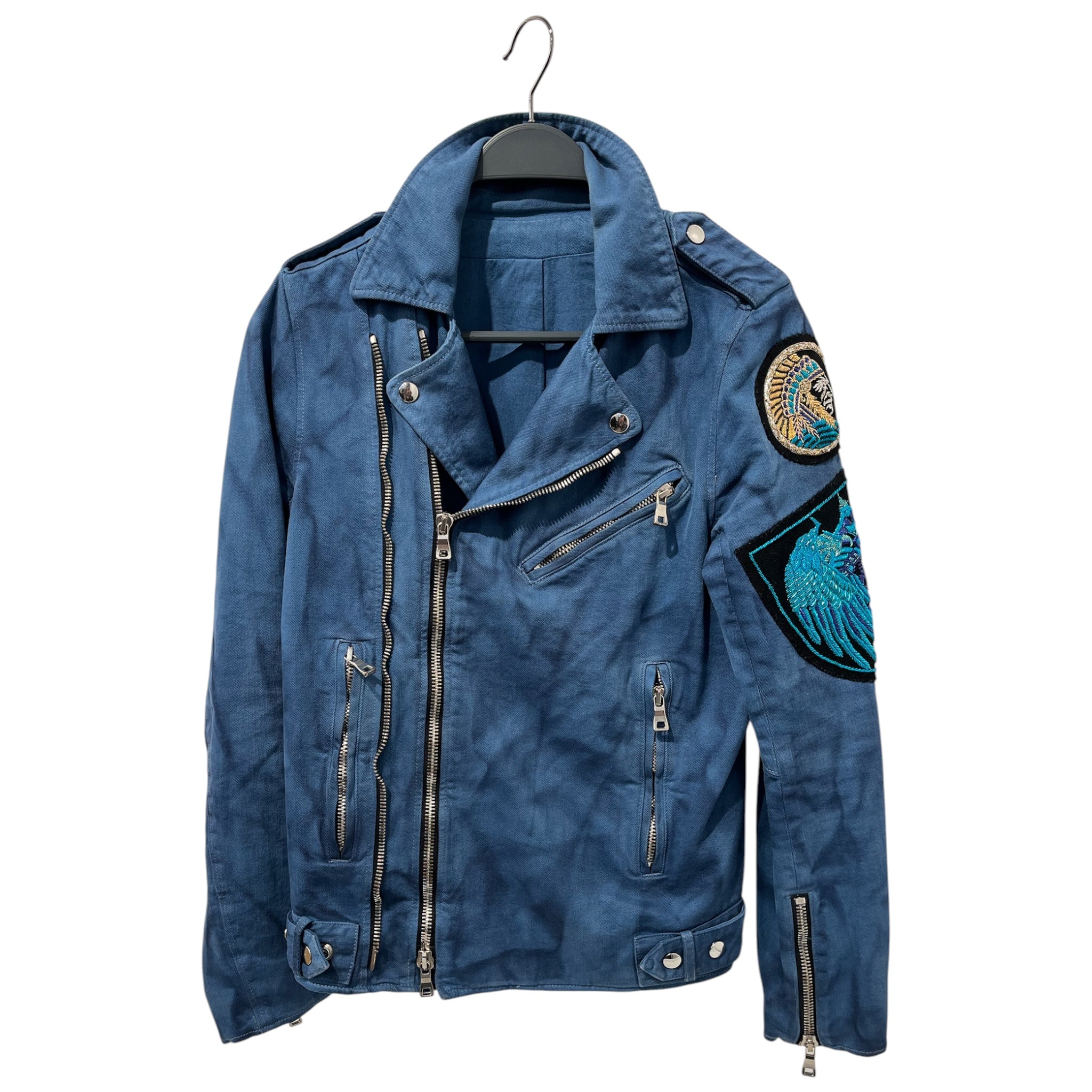 BALMAIN/Jacket/M/Cotton/BLU/CREST BIKER JKT view 1