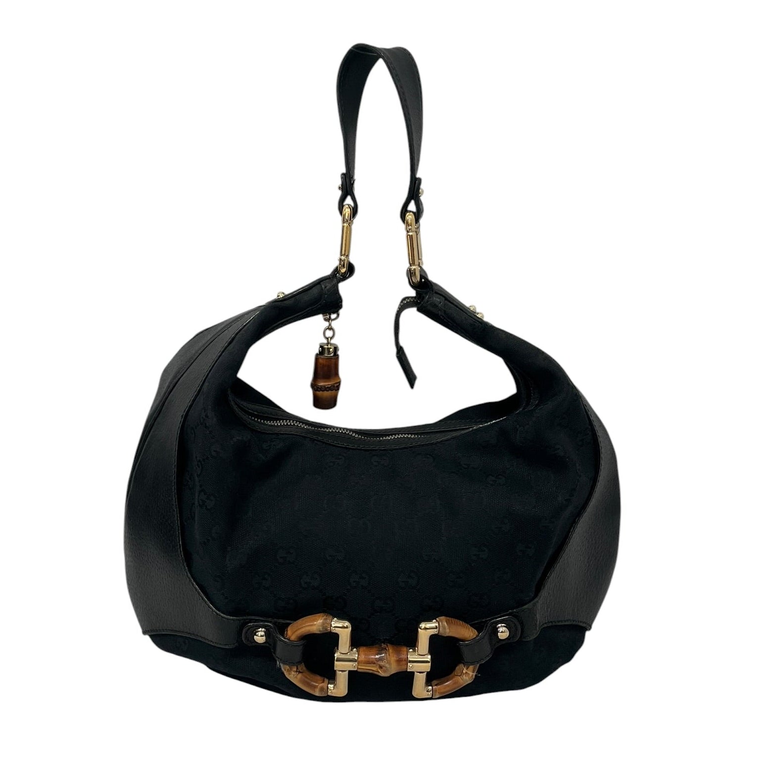 GUCCI/Hand Bag/Monogram/Nylon/BLK/BAMBOO HORSEBIT HOBO BAG view 1