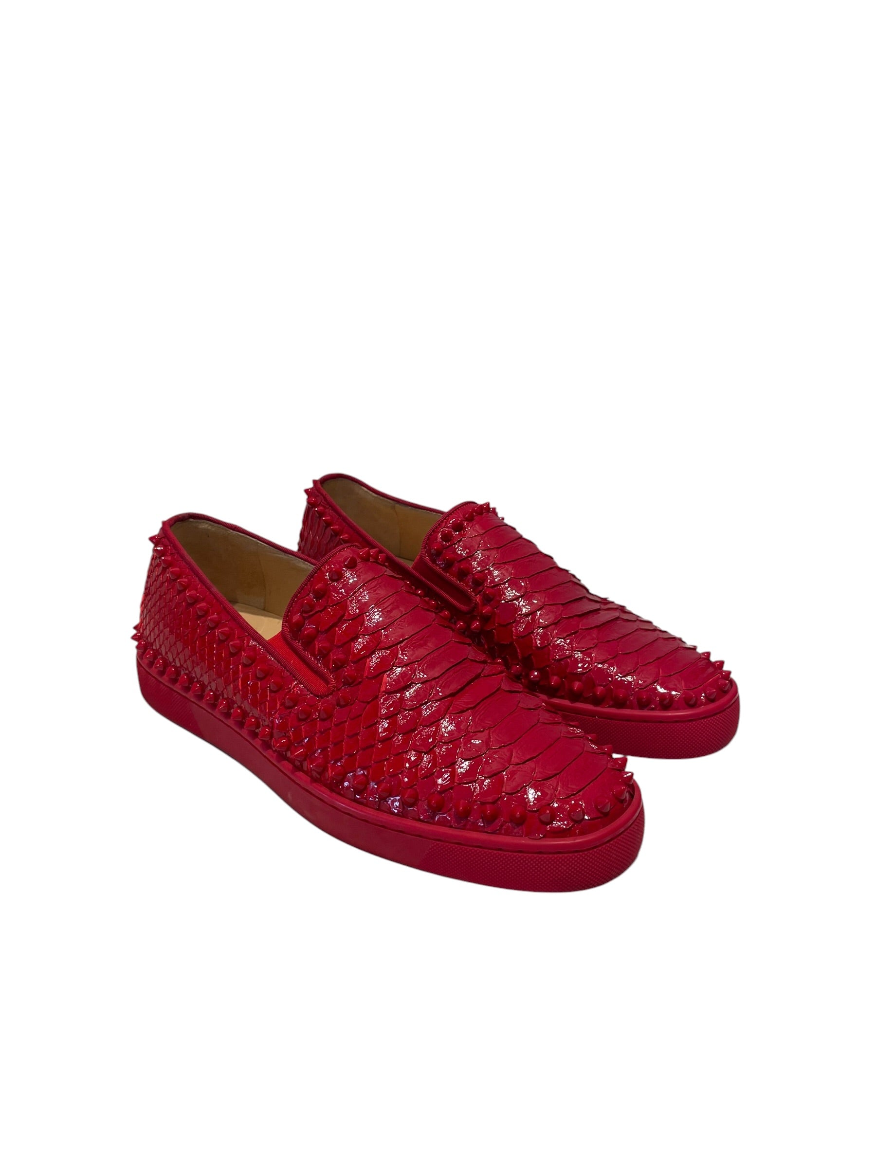 Christian Louboutin/Low-Sneakers/US 9/Animal Pattern/Leather/RED/boat python view 1