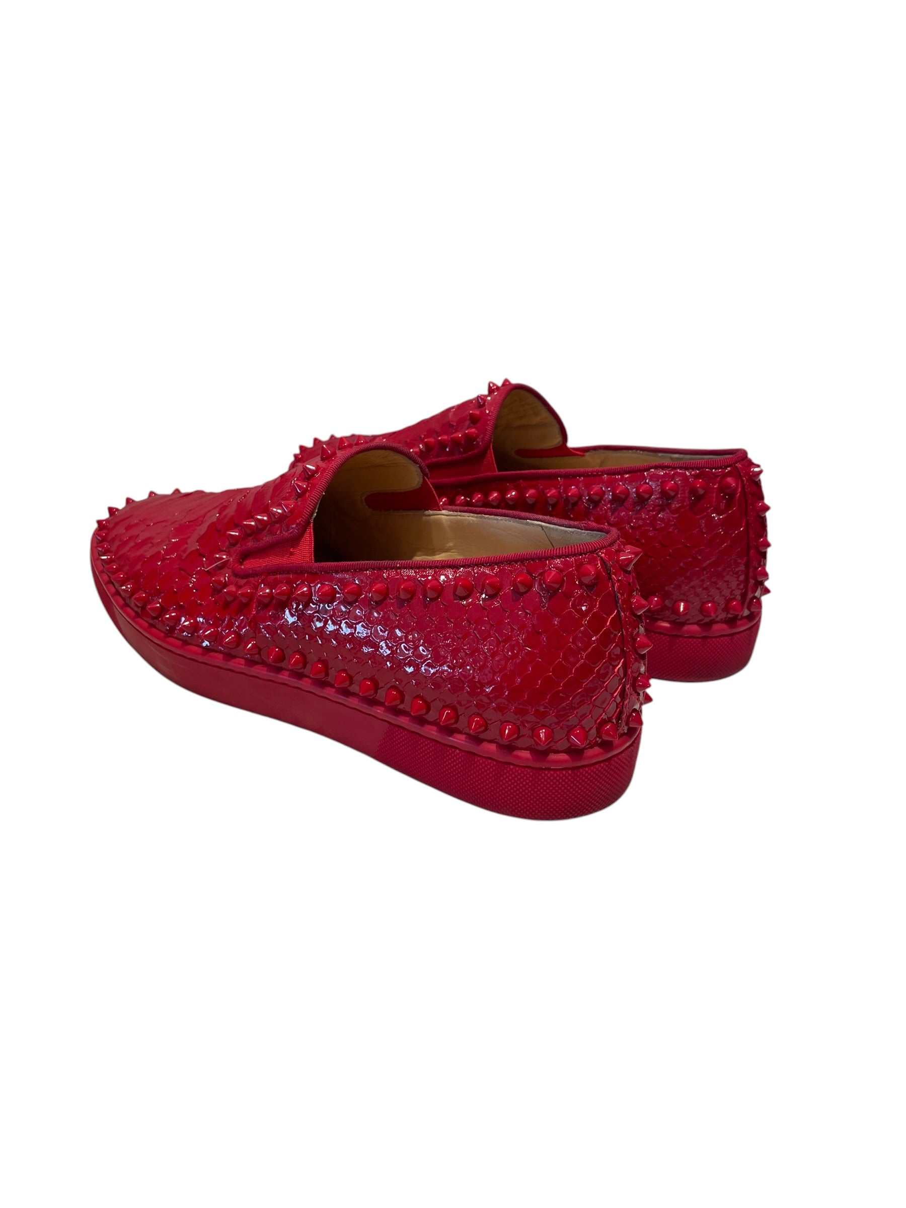 Christian Louboutin/Low-Sneakers/US 9/Animal Pattern/Leather/RED/boat python view 2