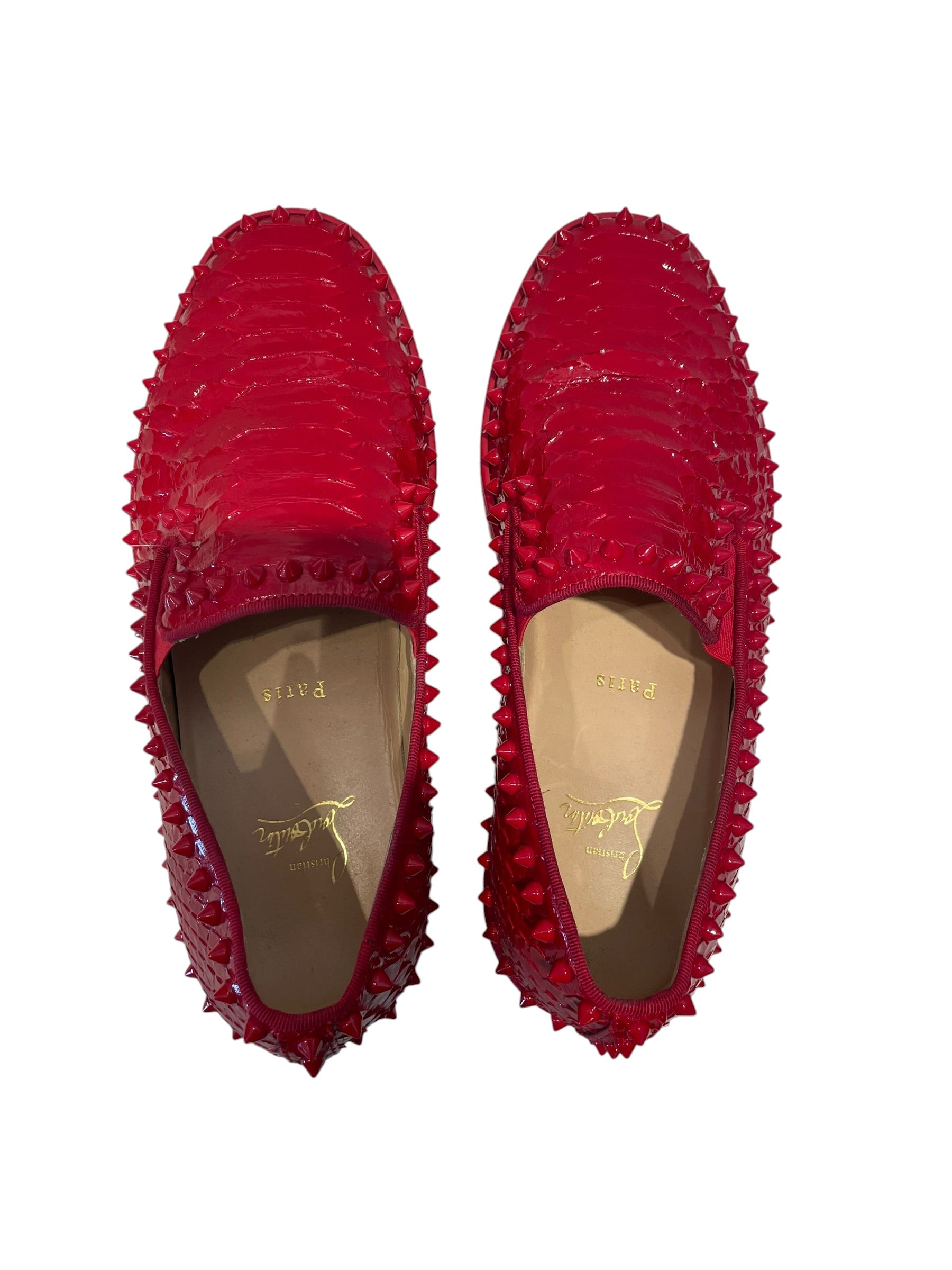 Christian Louboutin/Low-Sneakers/US 9/Animal Pattern/Leather/RED/boat python view 3