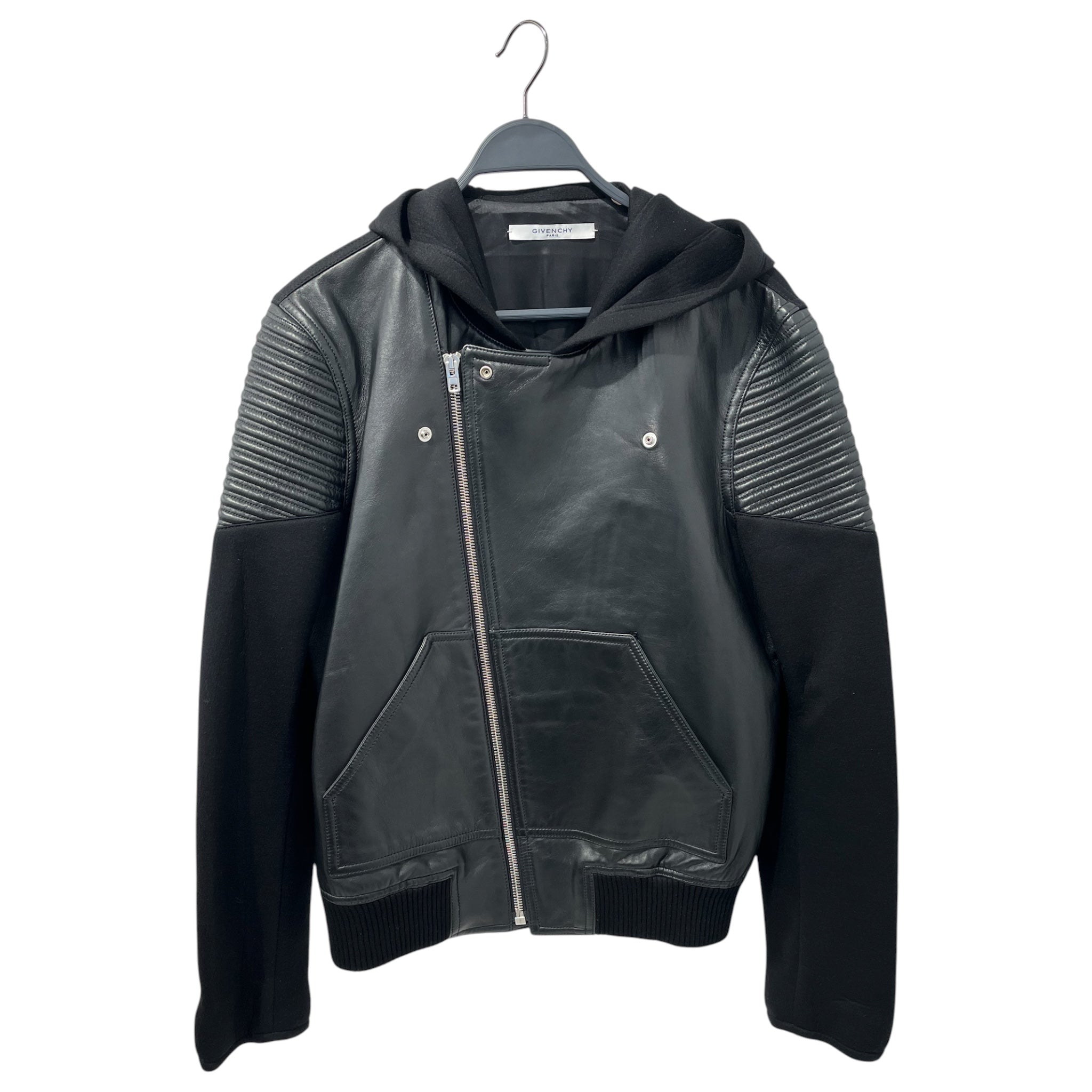 GIVENCHY/Leather Jkt/M/Lambskin/BLK/HYBRID HOODED BIKER view 1