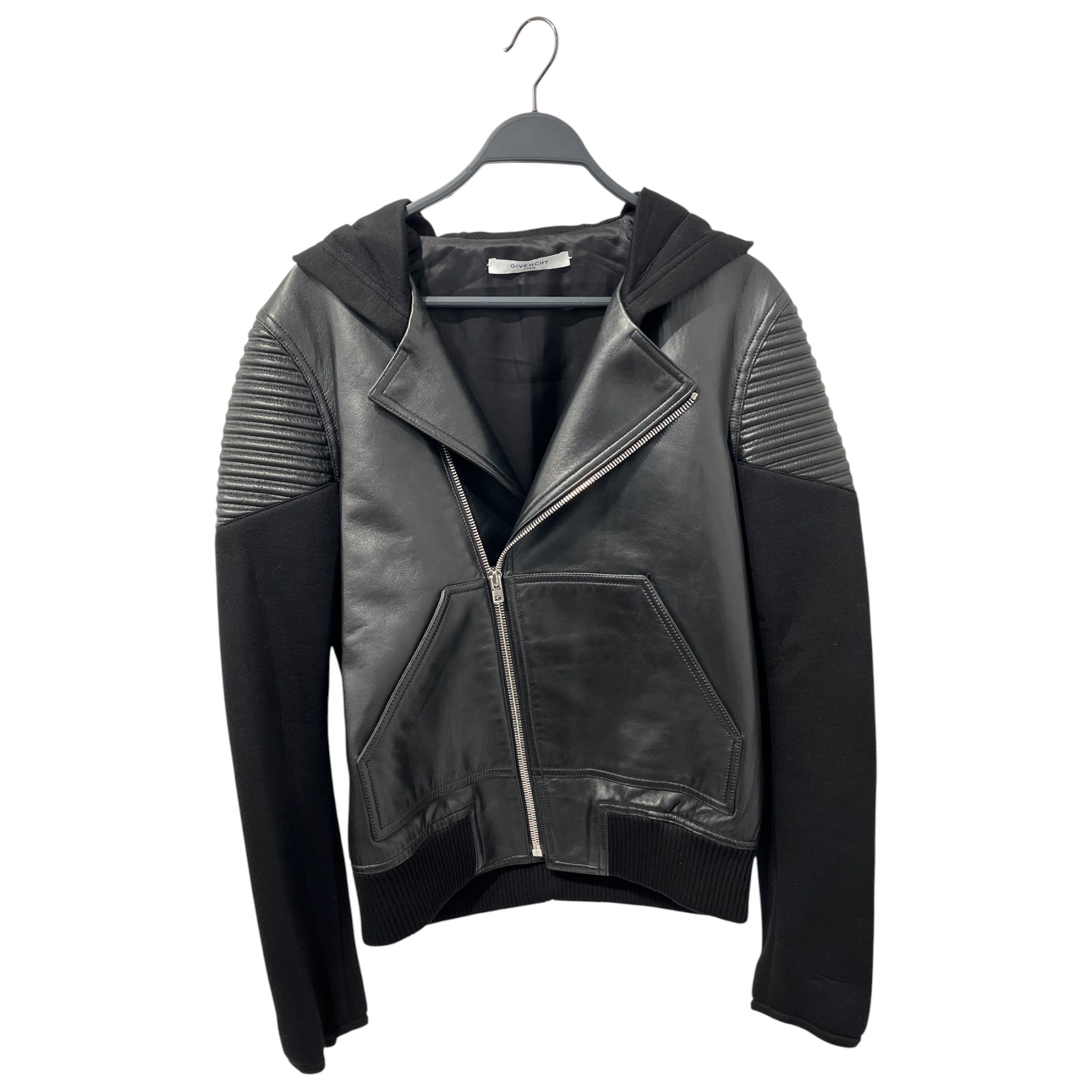 GIVENCHY/Leather Jkt/M/Lambskin/BLK/HYBRID HOODED BIKER view 2