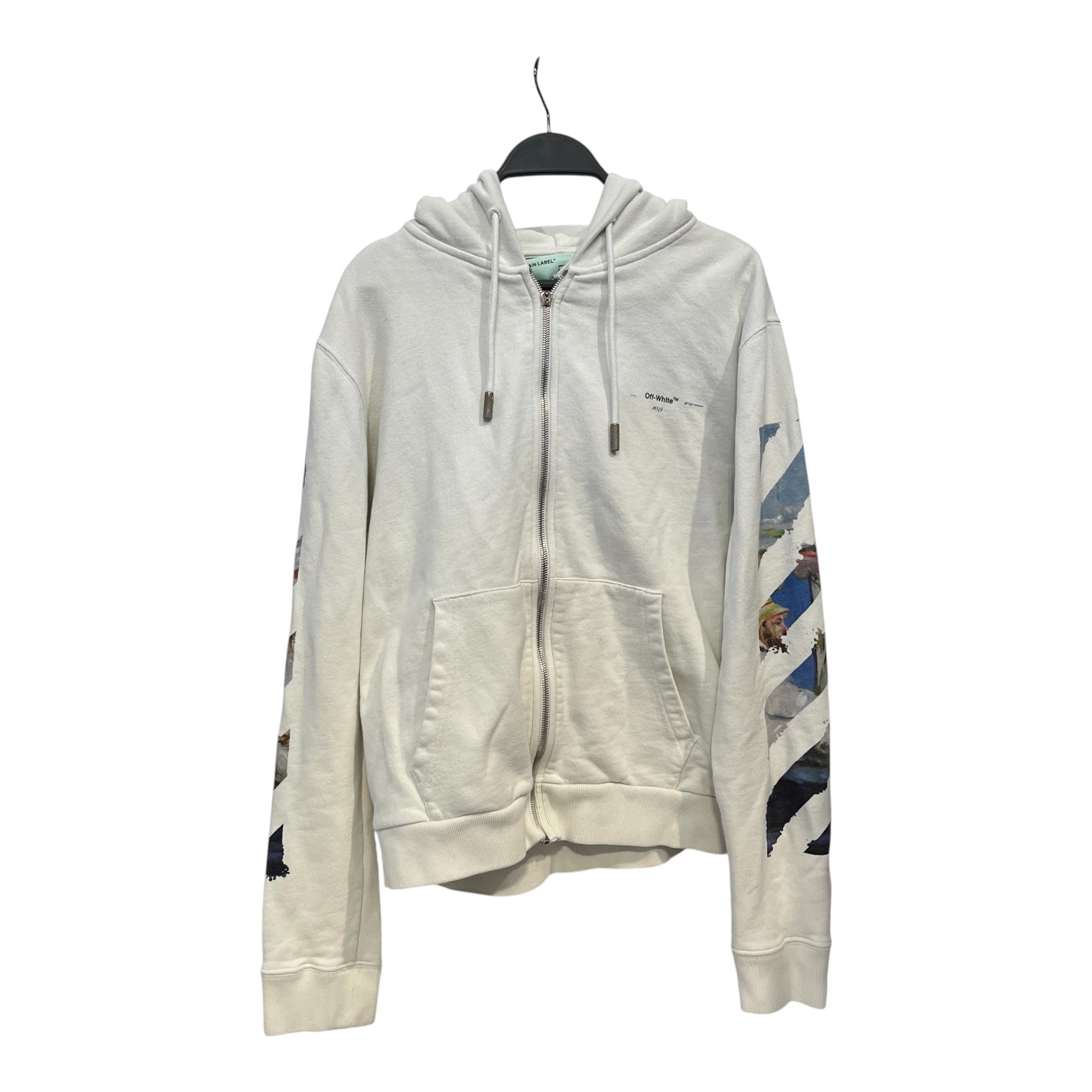 OFF-WHITE/Zip Up Hoodie/M/Cotton/WHT/OIL PAINTING ARROWS view 1