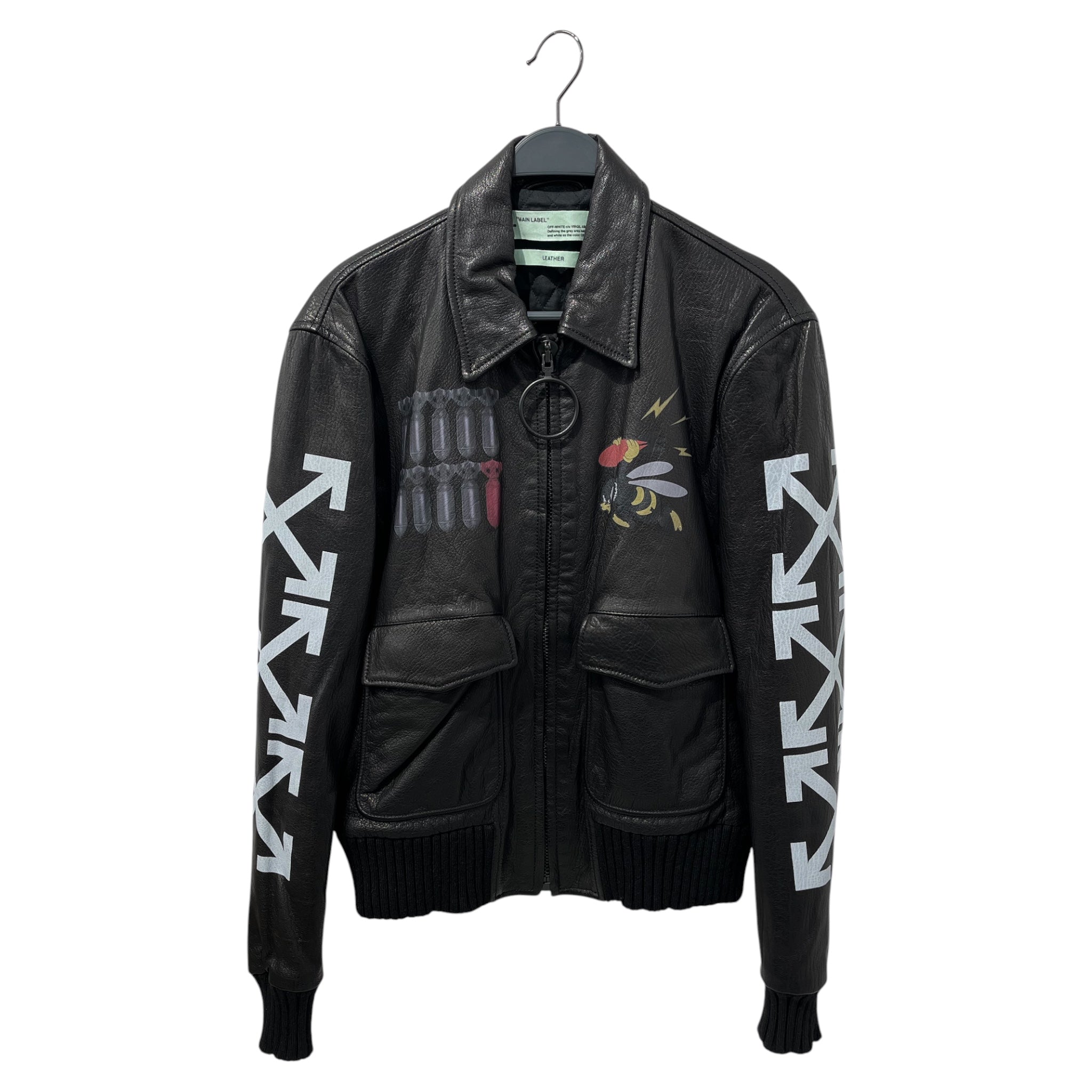OFF-WHITE/Leather Jkt/L/Leather/BLK/PRINTED BOMBER FLIGHT JKT view 1
