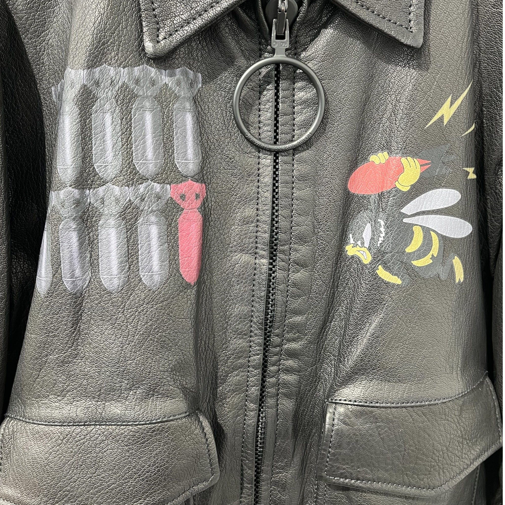 OFF-WHITE/Leather Jkt/L/Leather/BLK/PRINTED BOMBER FLIGHT JKT view 7