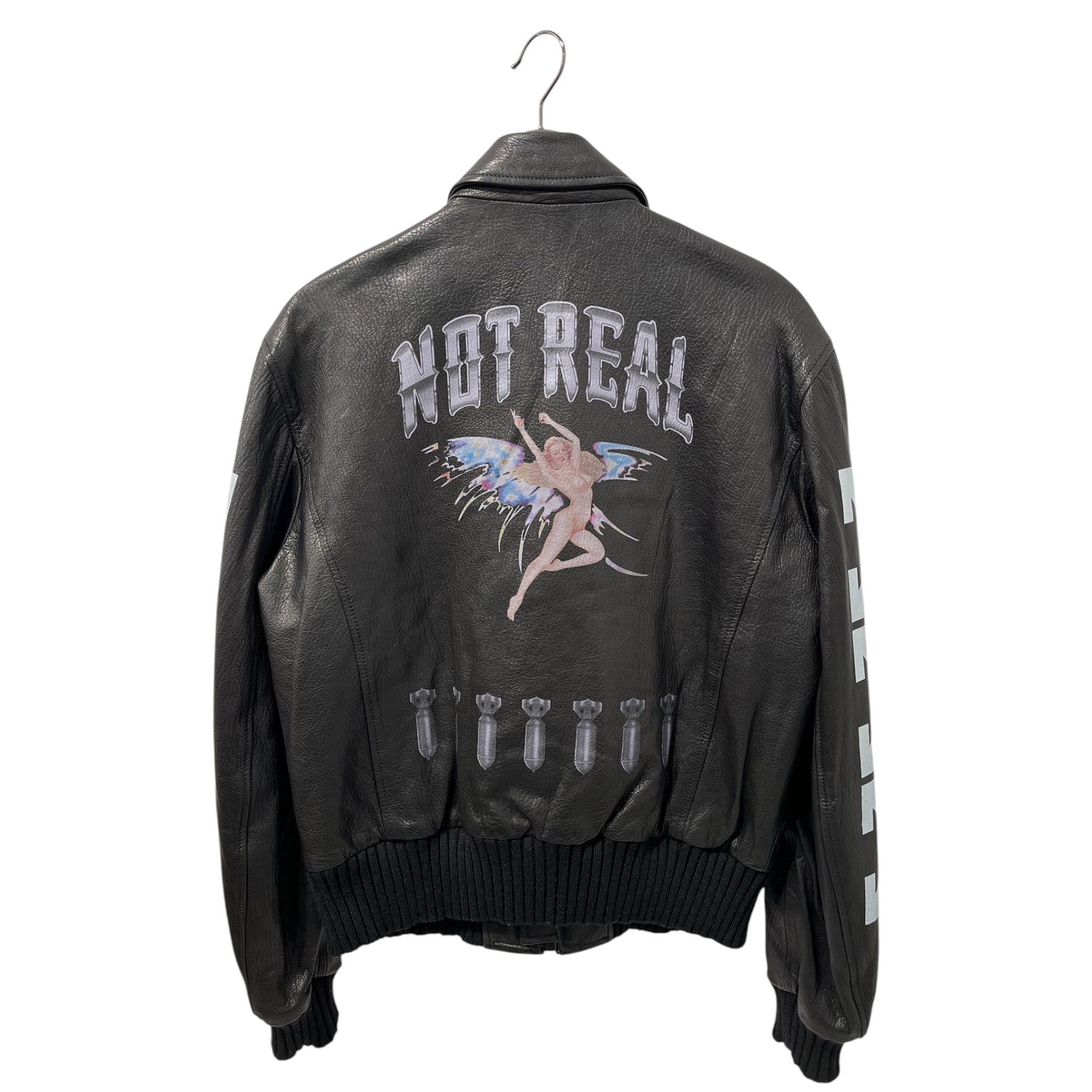 OFF-WHITE/Leather Jkt/L/Leather/BLK/PRINTED BOMBER FLIGHT JKT view 2