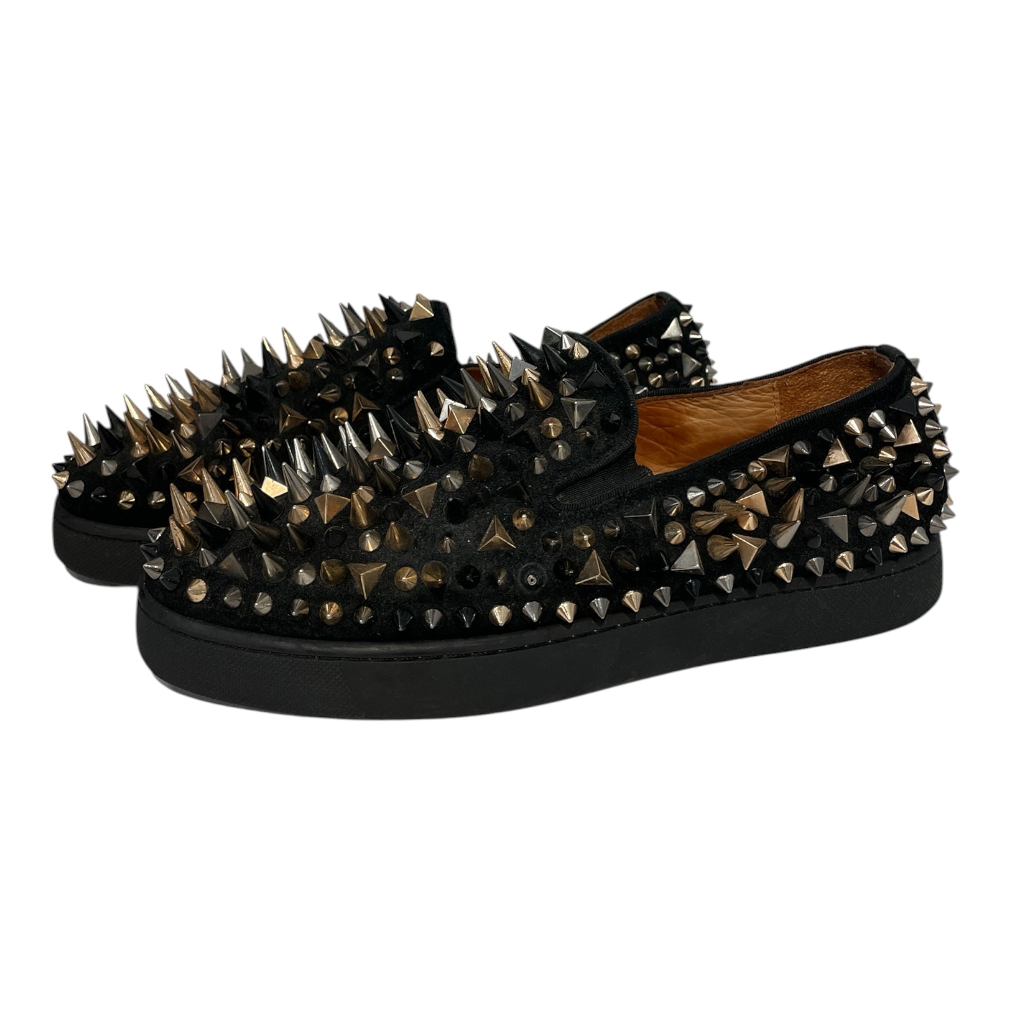 Christian Louboutin/Low-Sneakers/US 9/Leather/BLK/GOLD SPIKES view 1