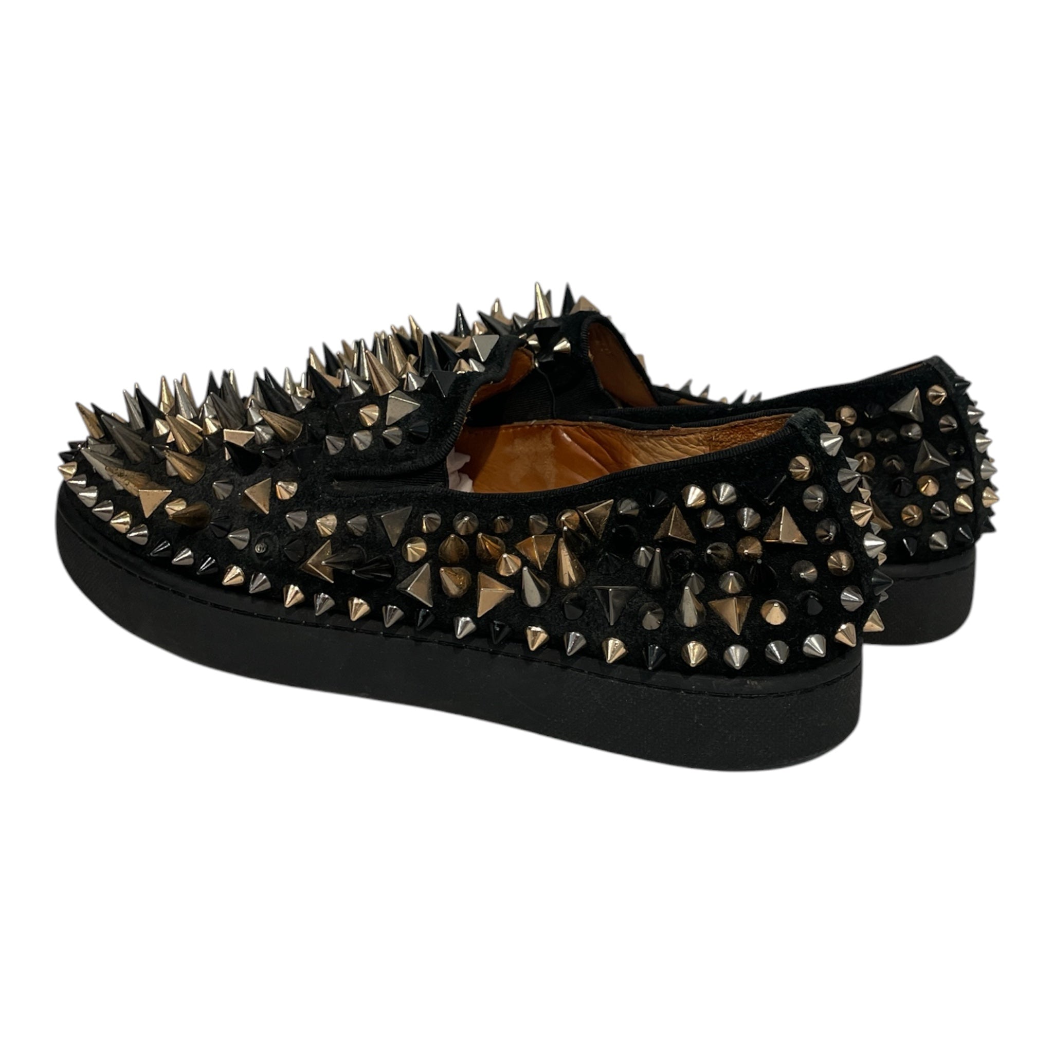 Christian Louboutin/Low-Sneakers/US 9/Leather/BLK/GOLD SPIKES view 2