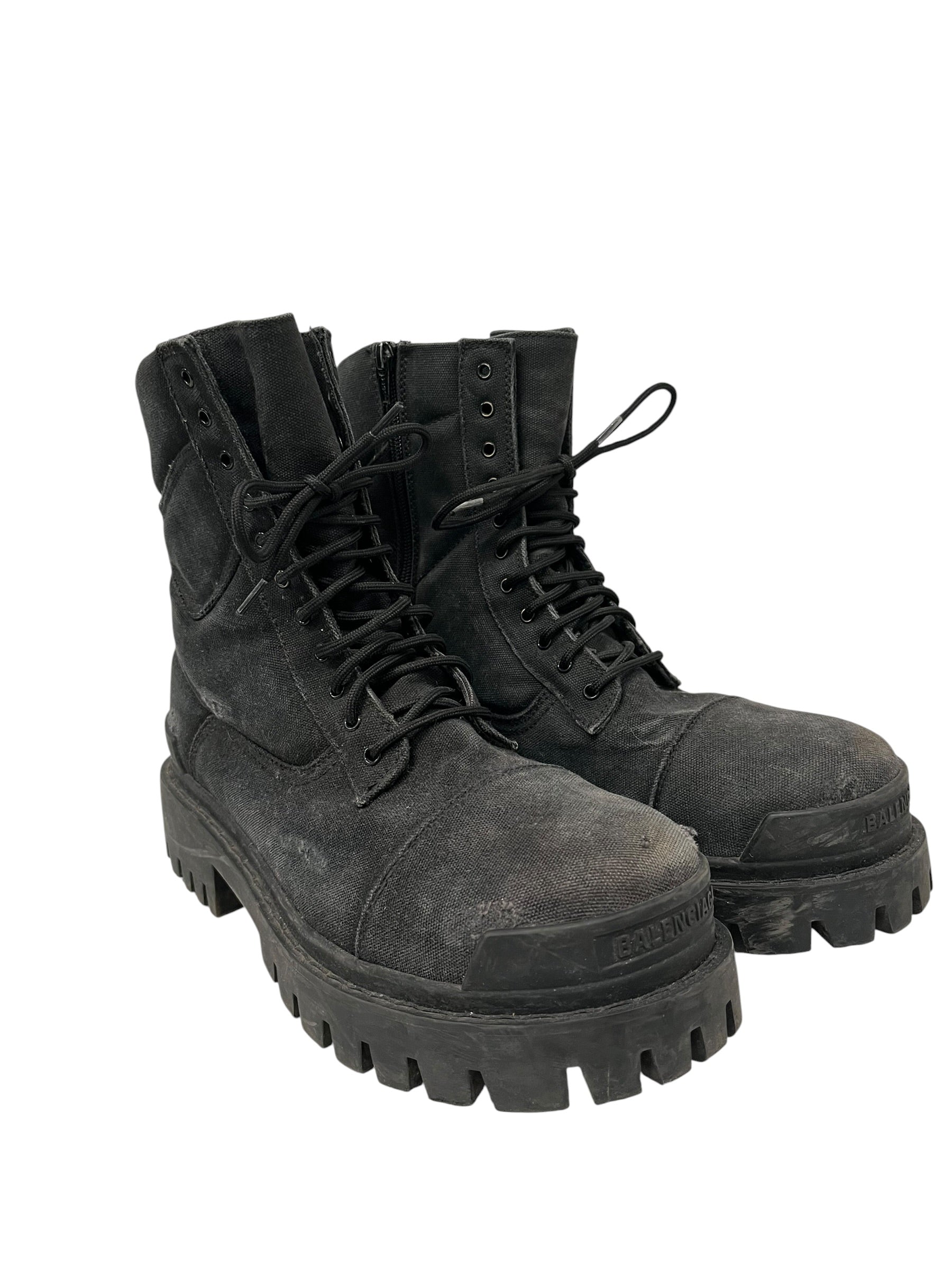 BALENCIAGA/Lace Up Boots/EU 42/Polyester/GRY/Side Zip/STRIKE COMBAT BOOTS DISTRESSED view 1