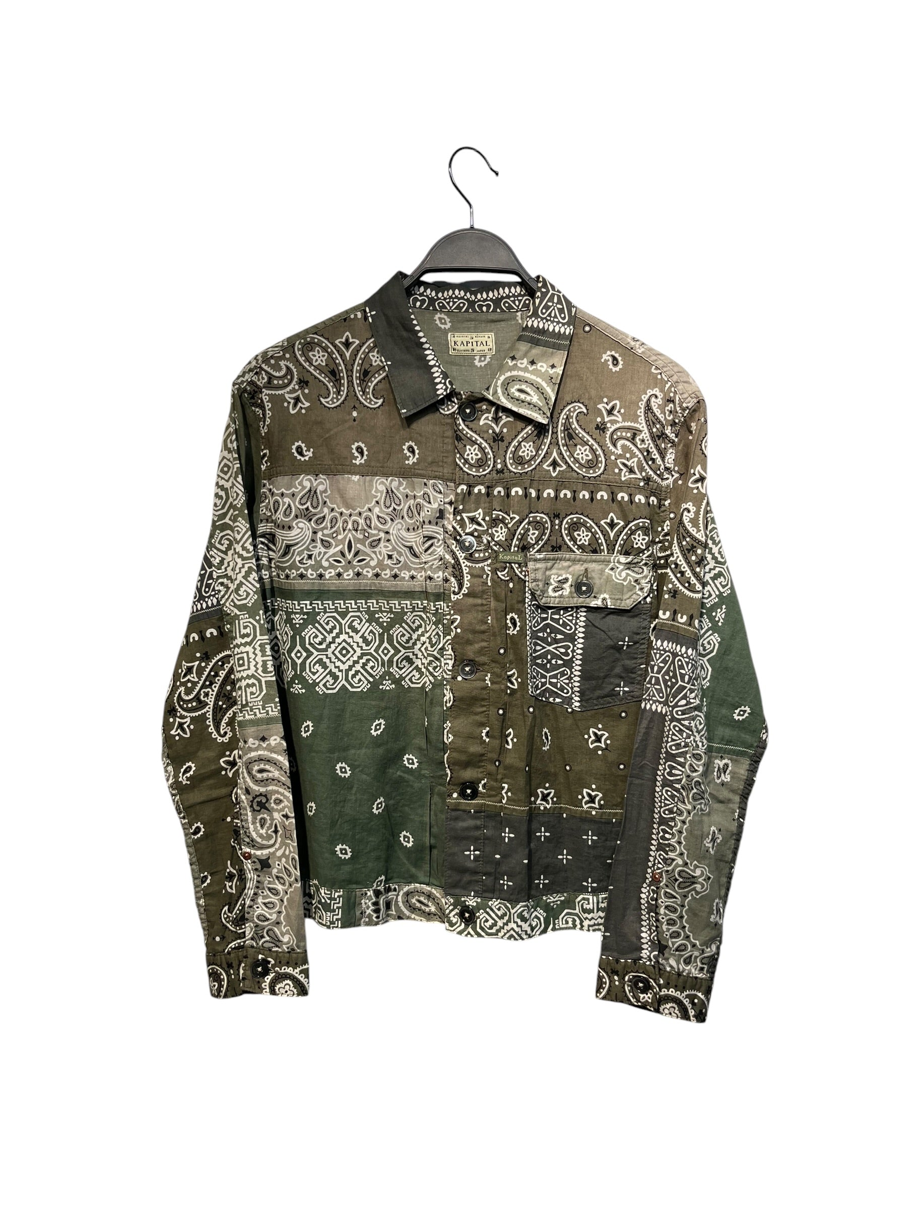 KAPITAL/LS Shirt/3/Cotton/GRN/Paisley/bandana ptchwrk, metal straps view 1