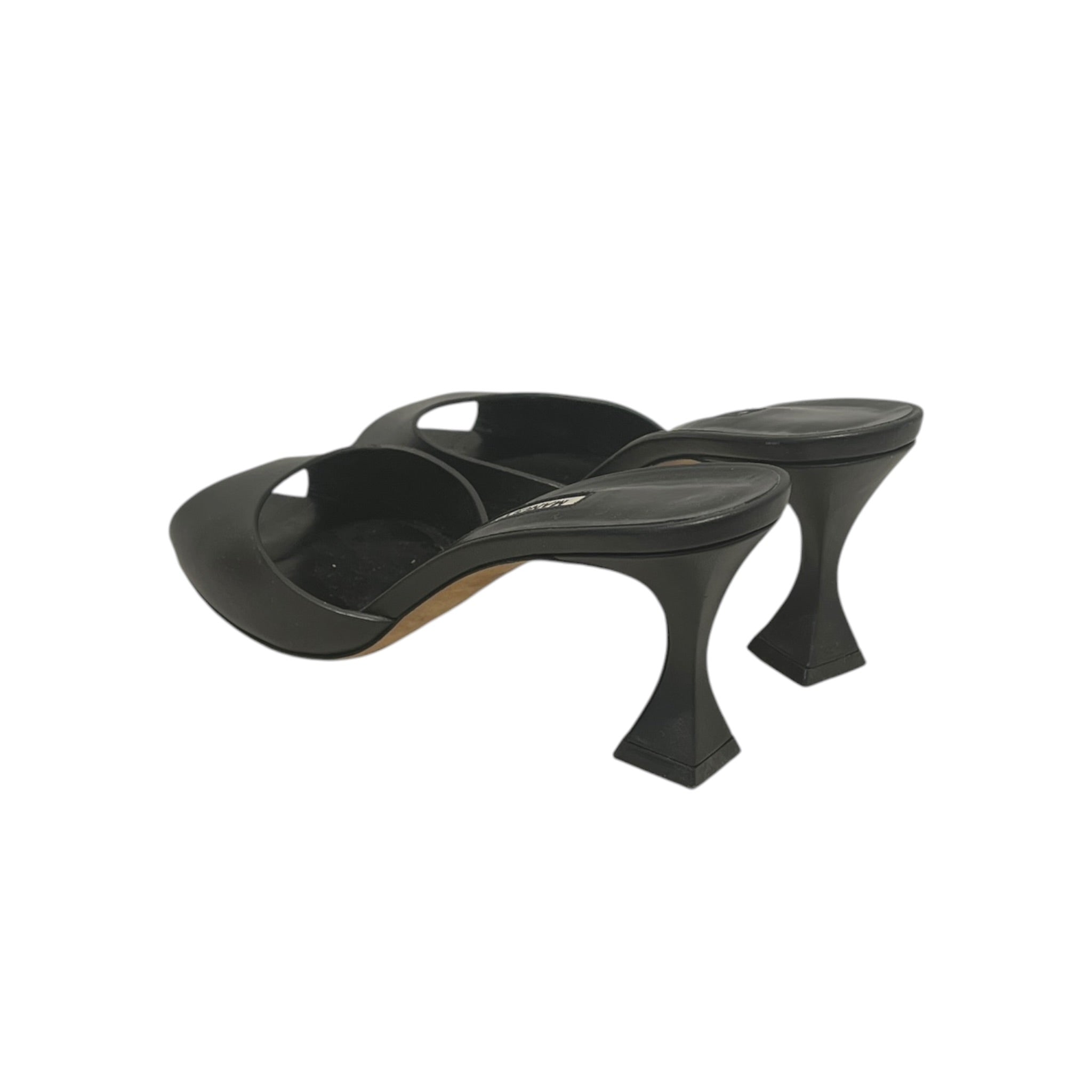 MANOLO BLAHNIK/Heels/US 6.5/Leather/BLK/OPEN TOE MULES/FLARED HEEL view 2