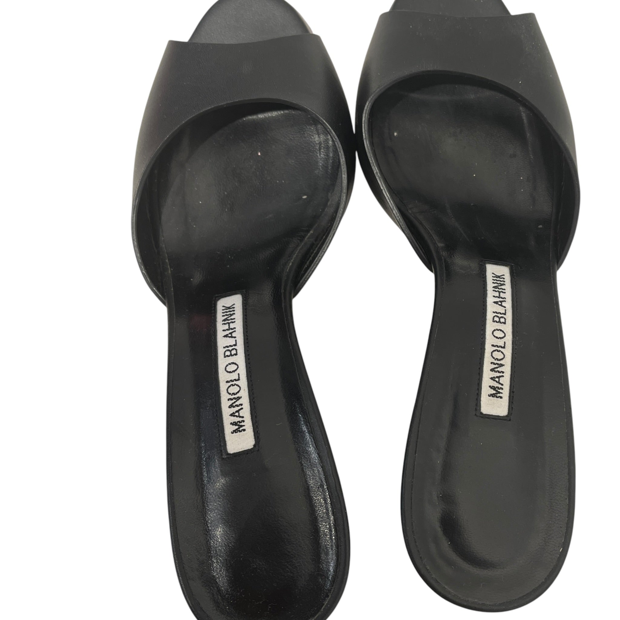 MANOLO BLAHNIK/Heels/US 6.5/Leather/BLK/OPEN TOE MULES/FLARED HEEL view 3