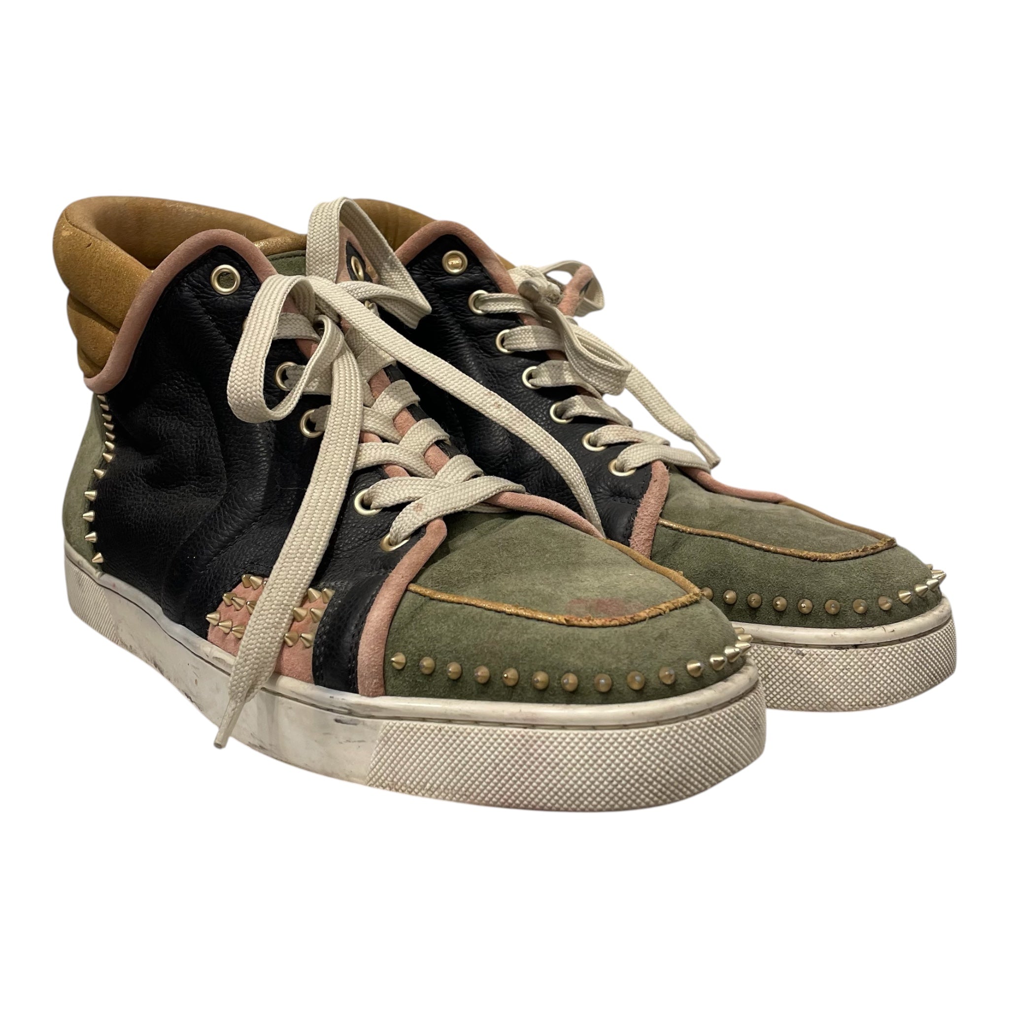 Christian Louboutin/Hi-Sneakers/EU 44.5/Cotton/GRN/gold spikes view 1