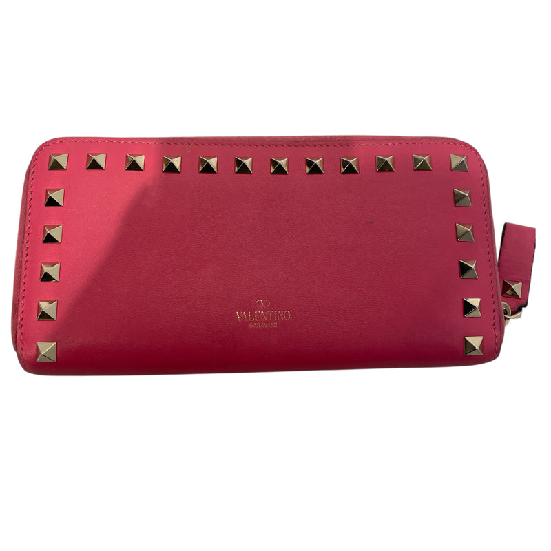 VALENTINO GARAVANI/Long Wallet/OS/Leather/PNK/Rock Studs Zip-up Long Wallet