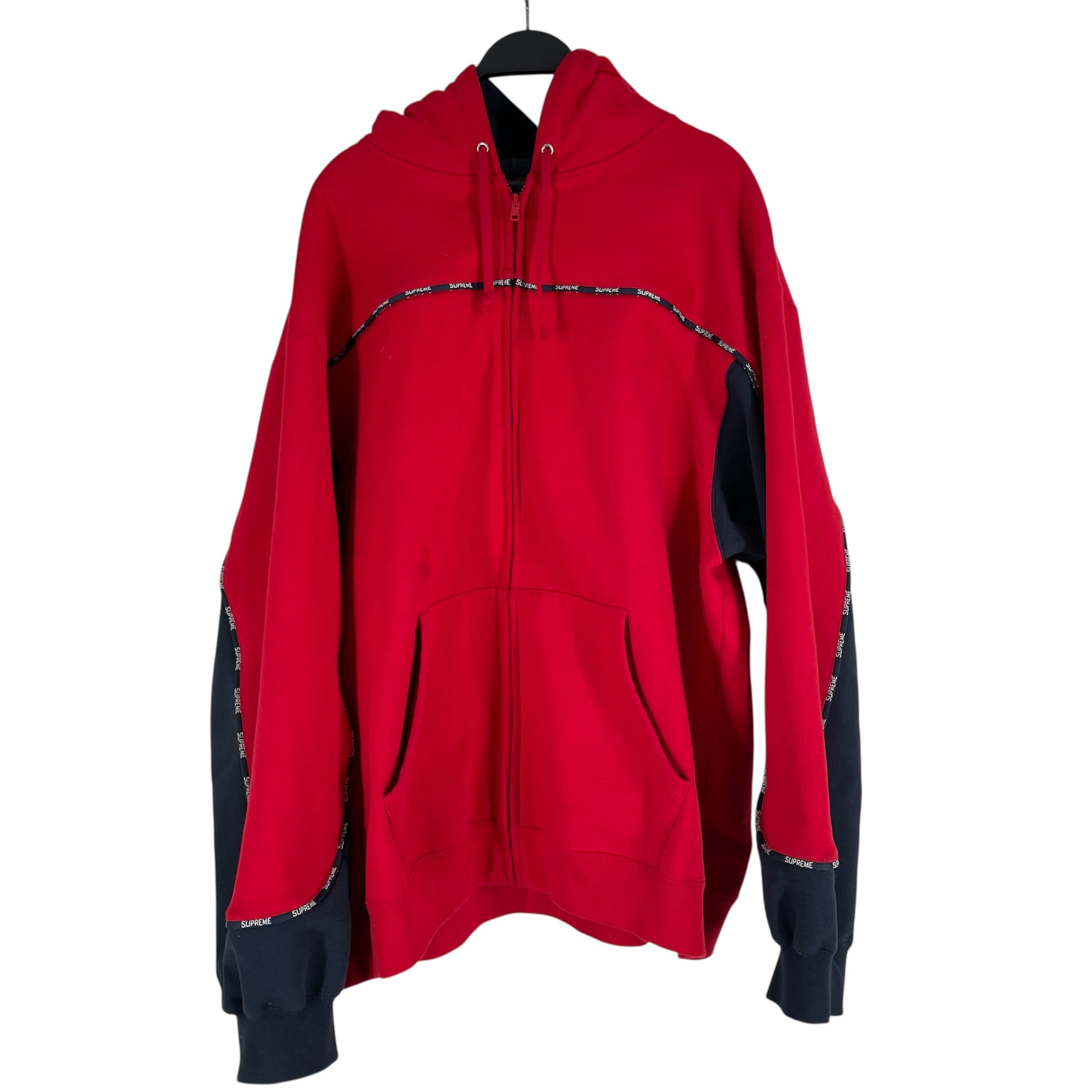 Supreme/Zip Up Hoodie/XXL/Cotton/RED/WHITE TEXT ALONG NAVY BORDER view 1