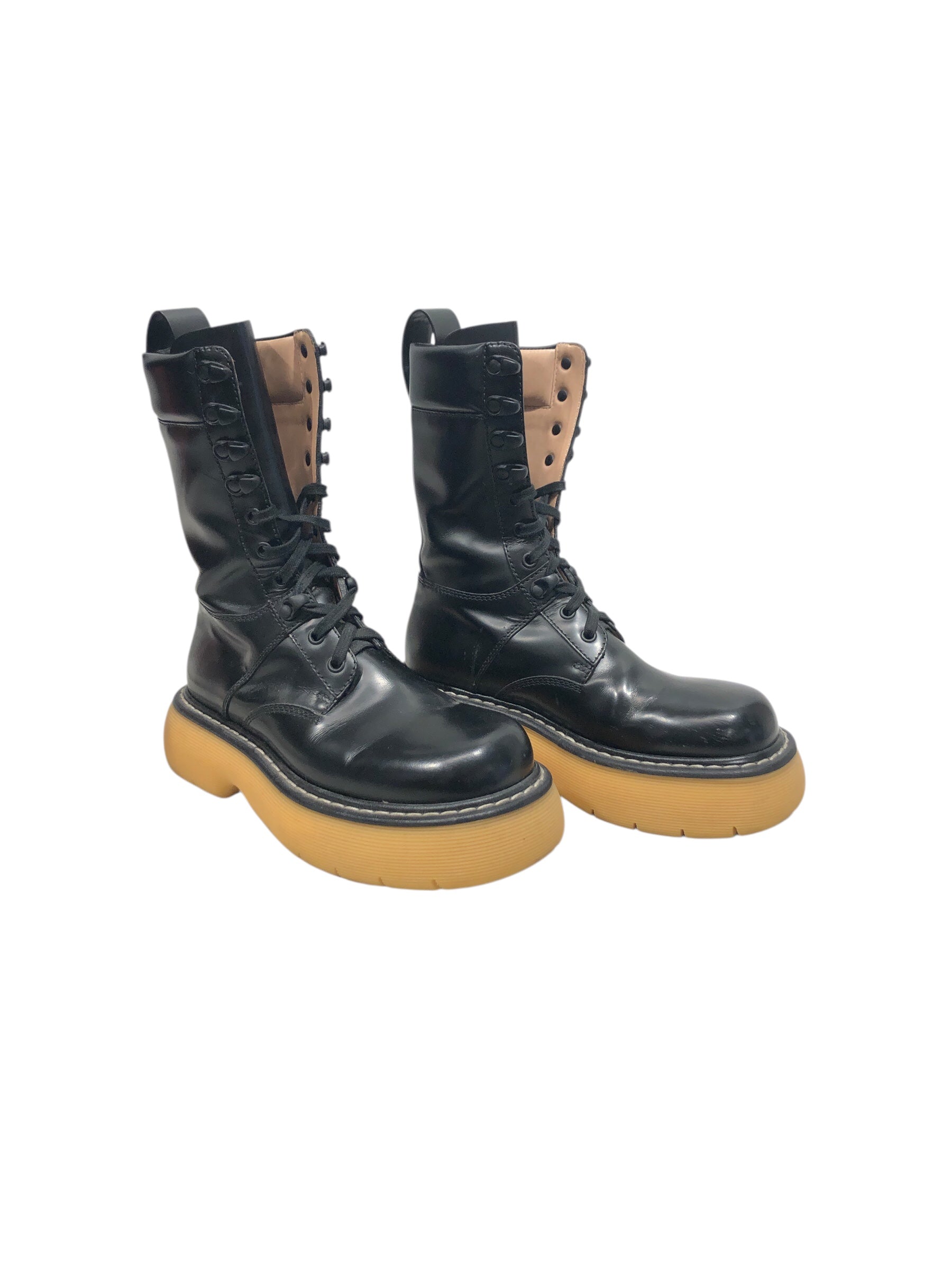 BOTTEGA VENETA/Lace Up Boots/Leather/BLK/8 Hole/ view 1