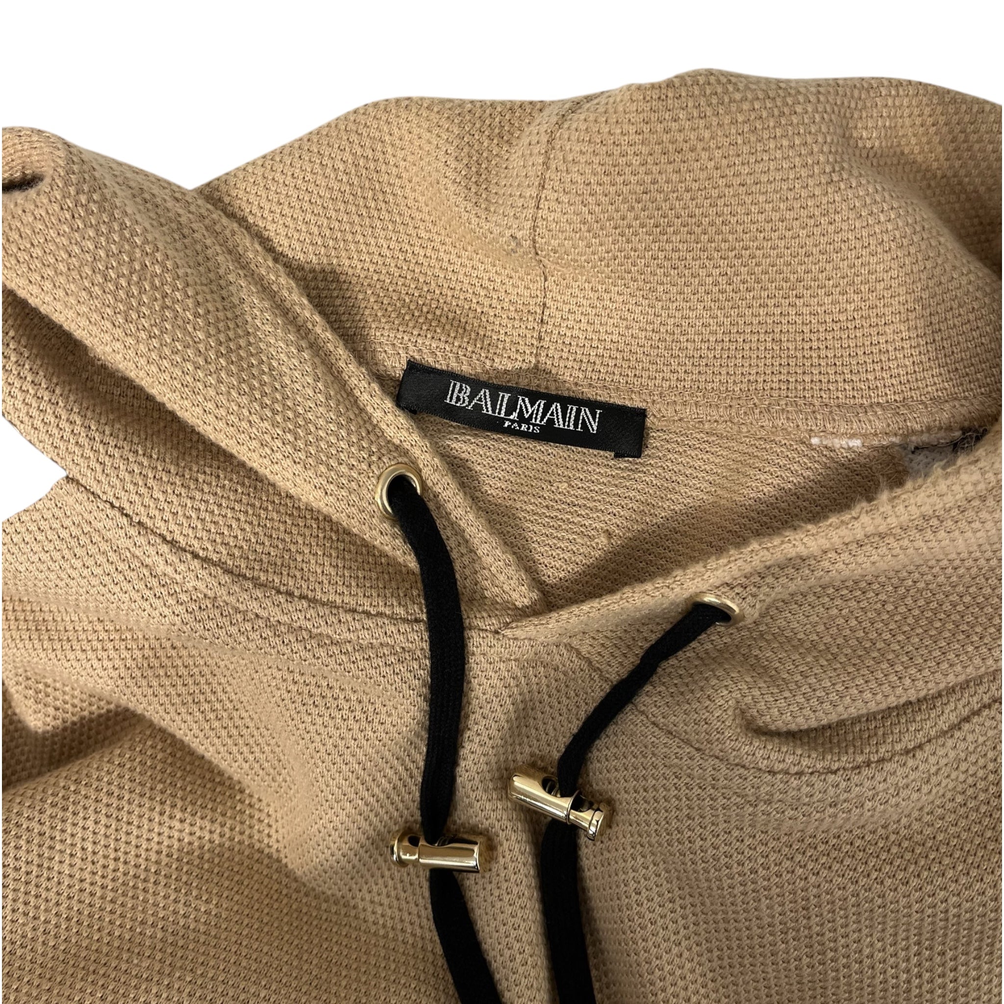 BALMAIN/Hoodie/S/Cotton/BEG/WAFFLE KNIT HOODIE view 3