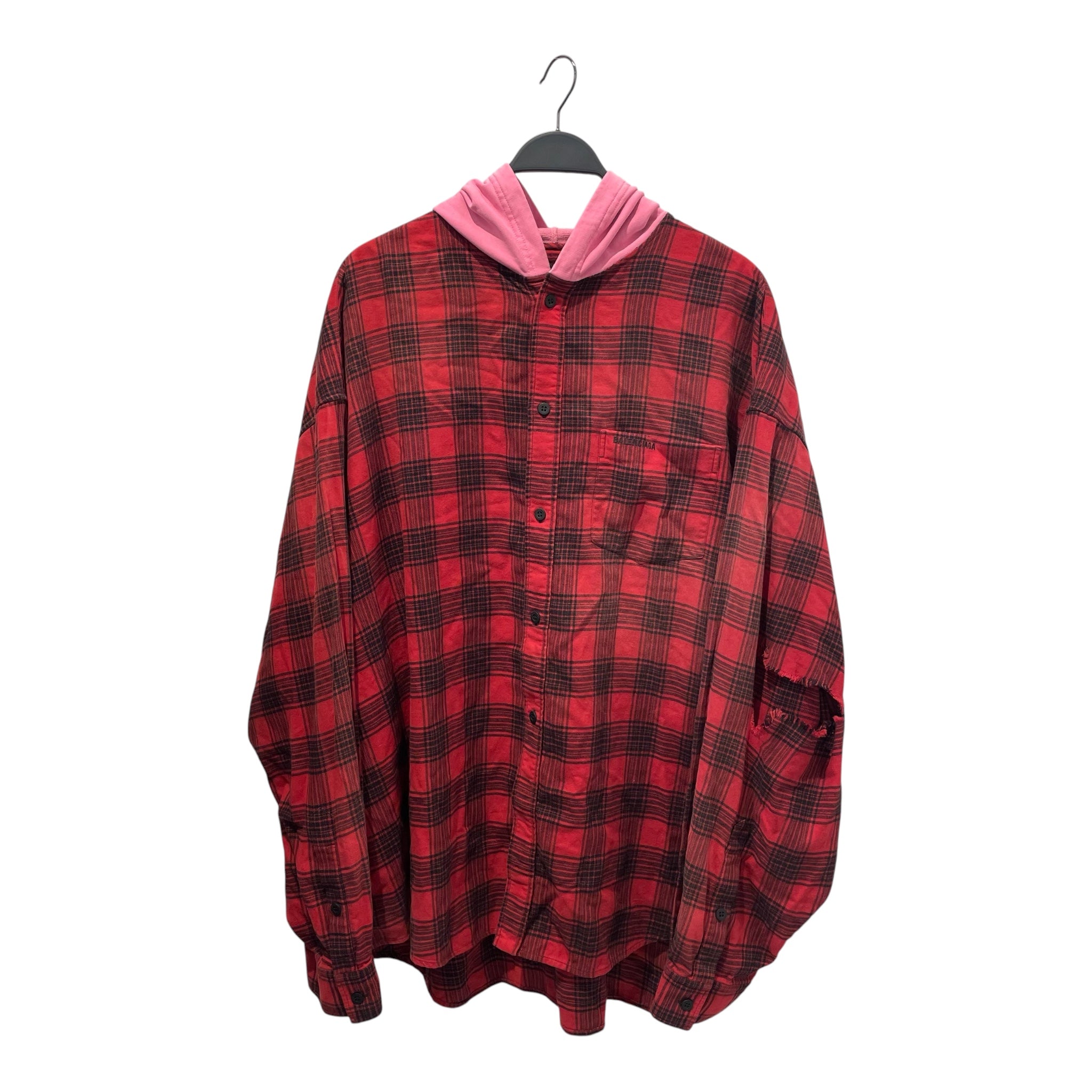 BALENCIAGA/Flannel Shirt/3/Cotton/MLT/Plaid/BALENCIAGA RED FLANNEL W HOOD view 1