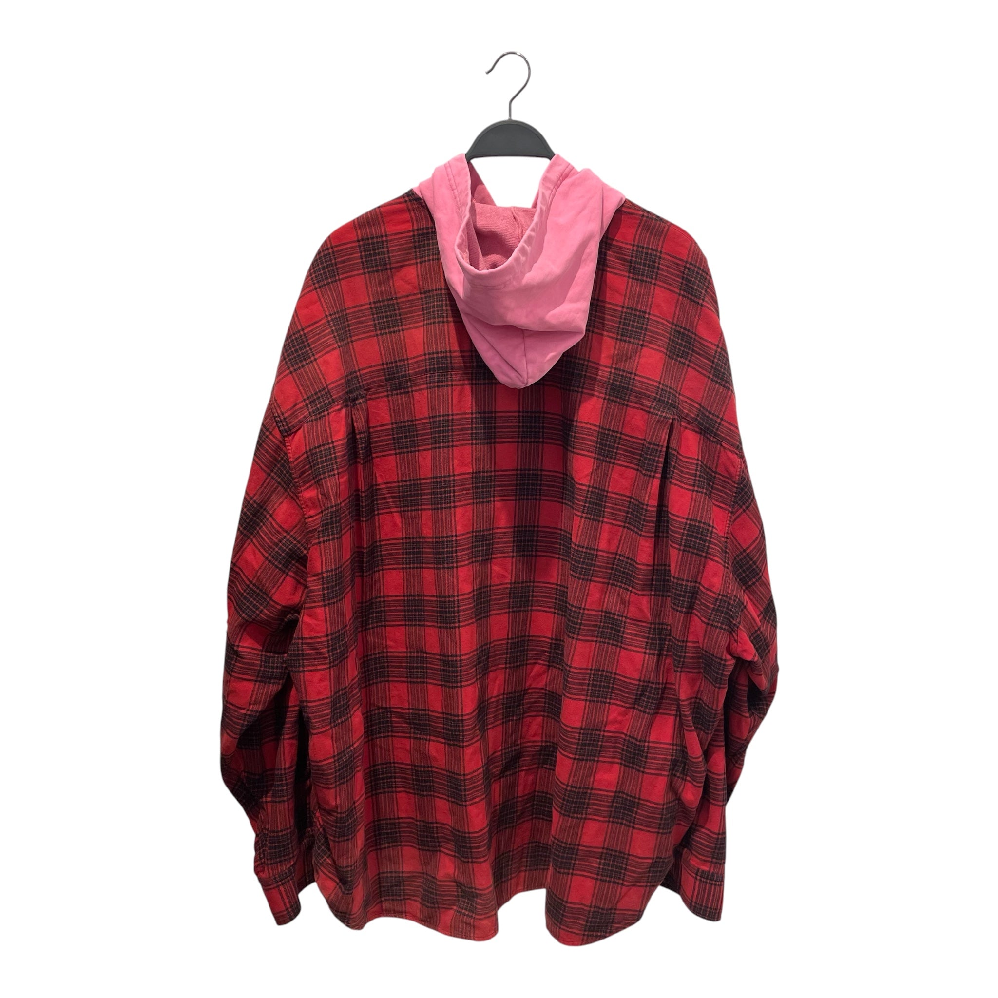BALENCIAGA/Flannel Shirt/3/Cotton/MLT/Plaid/BALENCIAGA RED FLANNEL W HOOD view 2