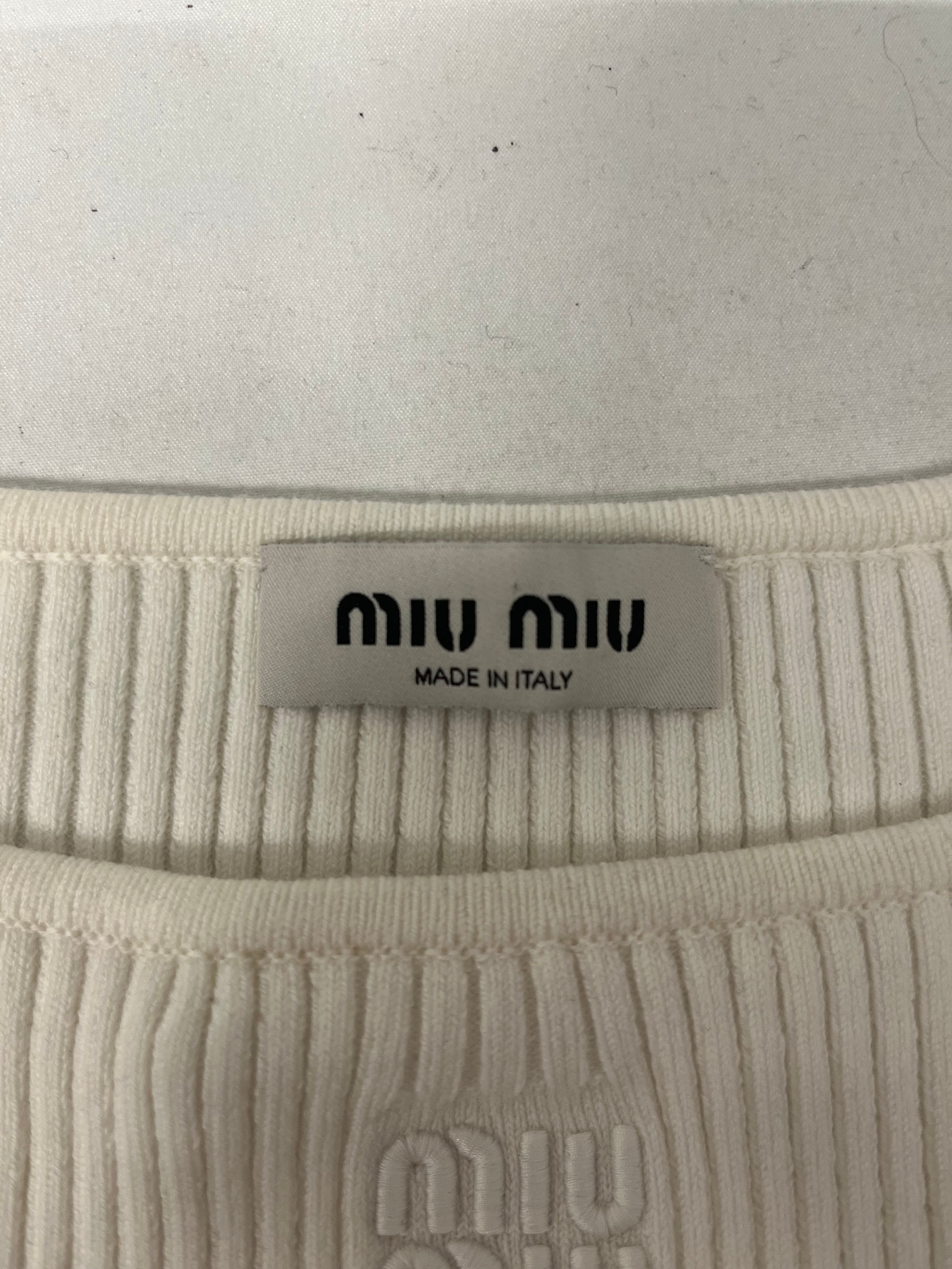 MIU MIU/SL Cut & Sew/36/Cotton/WHT/2024 TONAL LOGO KNIT TANK view 3
