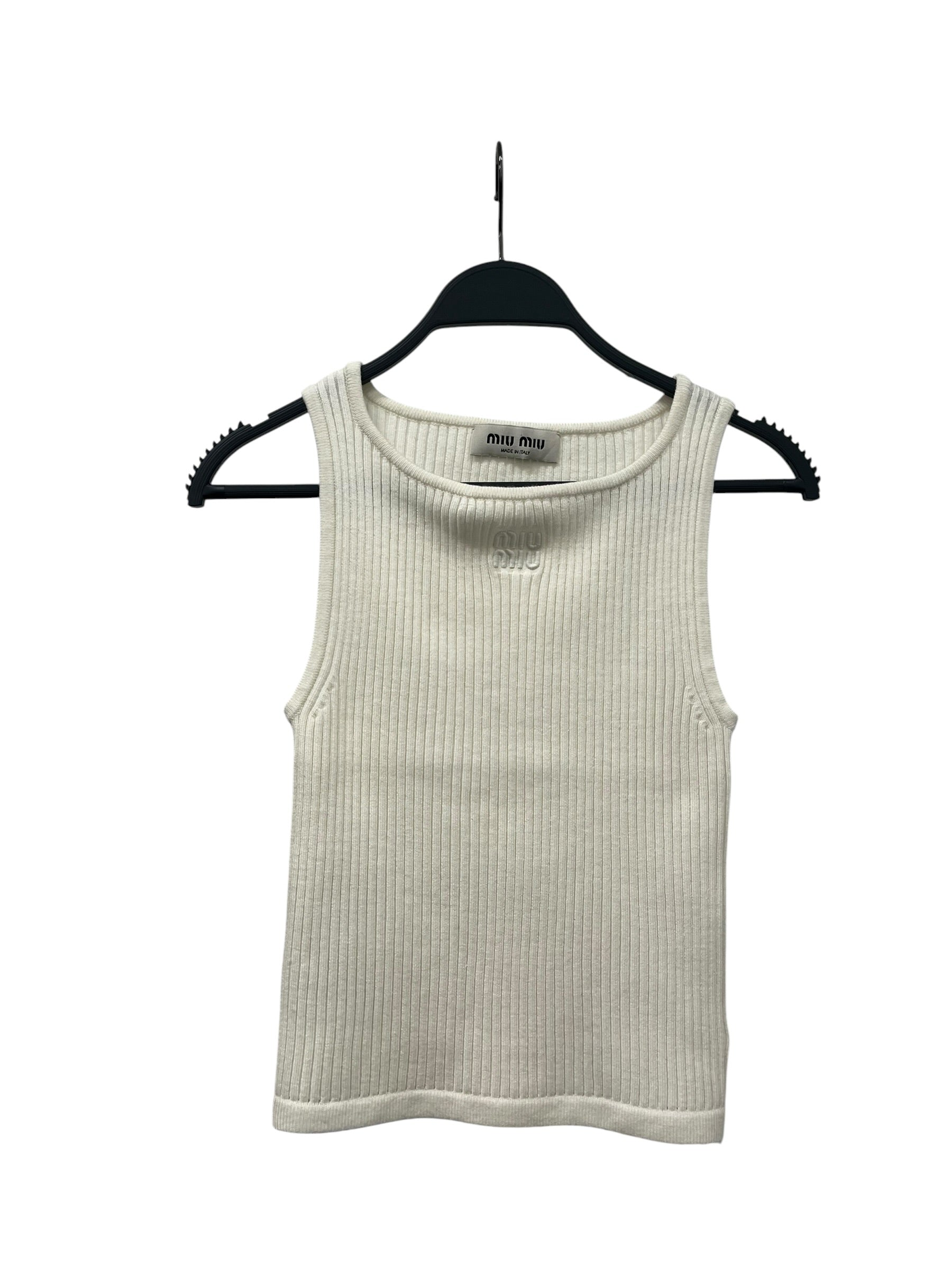 MIU MIU/SL Cut & Sew/36/Cotton/WHT/2024 TONAL LOGO KNIT TANK view 1
