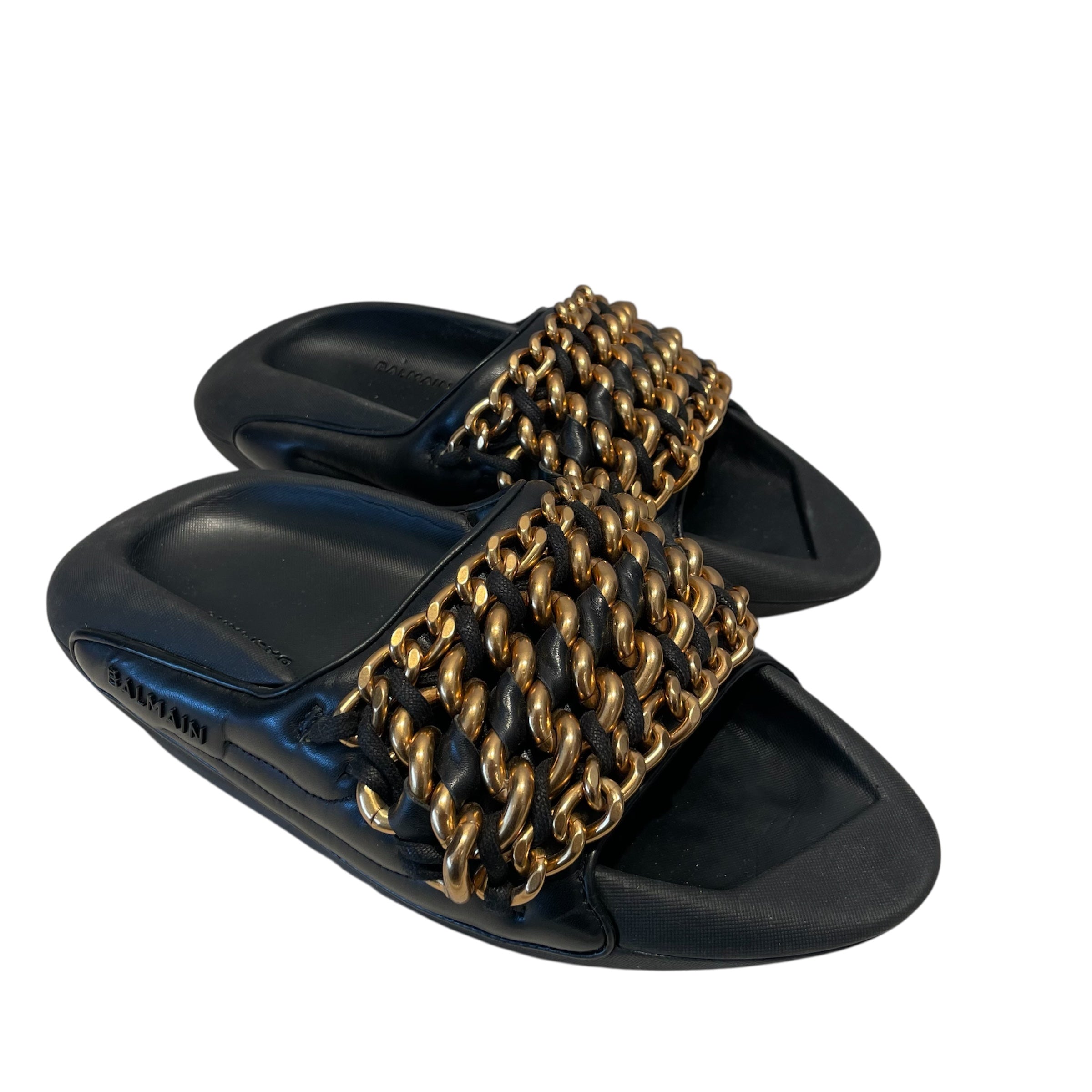 BALMAIN/Sandals/US 9/Leather/BLK/Chain Slide Sandals view 1