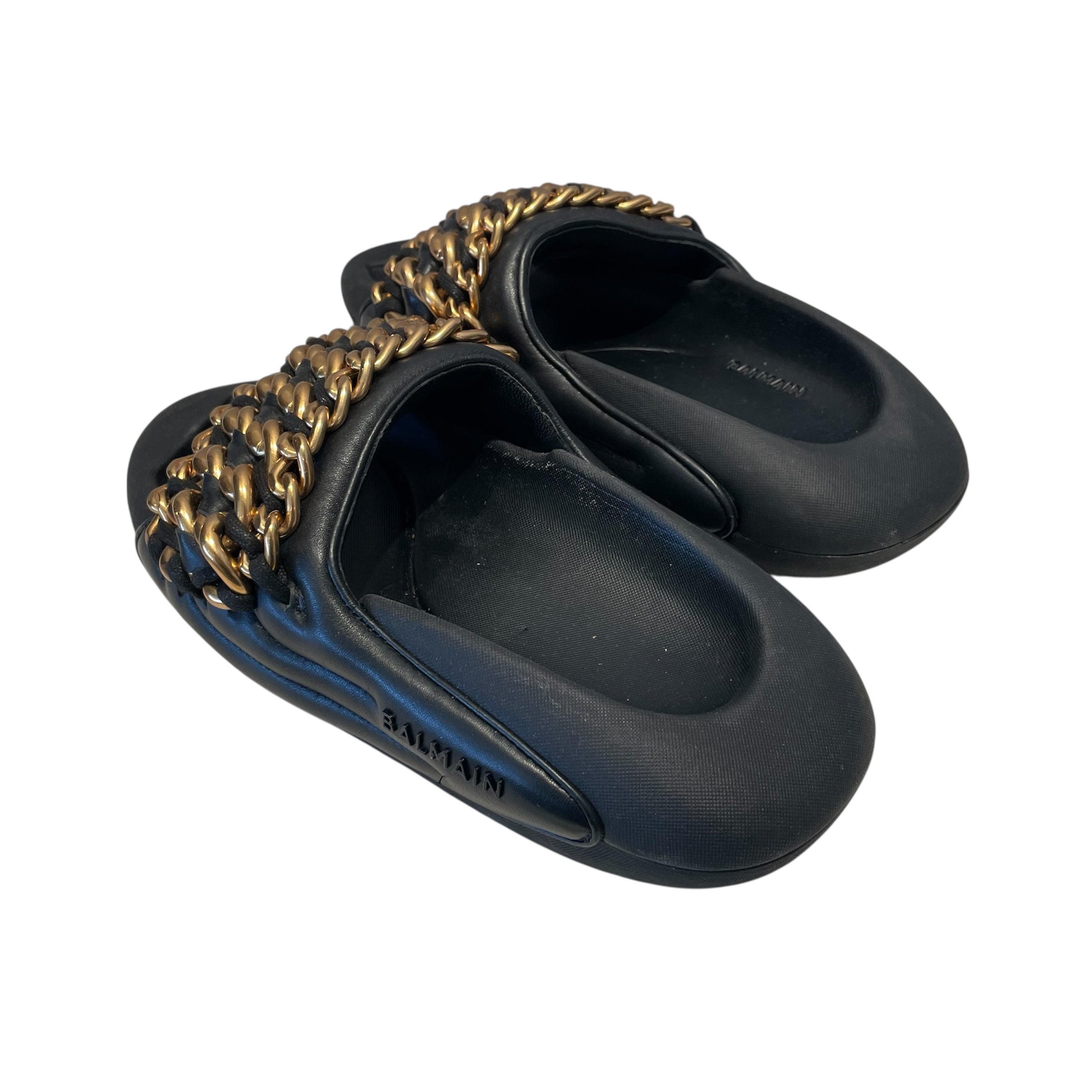 BALMAIN/Sandals/US 9/Leather/BLK/Chain Slide Sandals view 2
