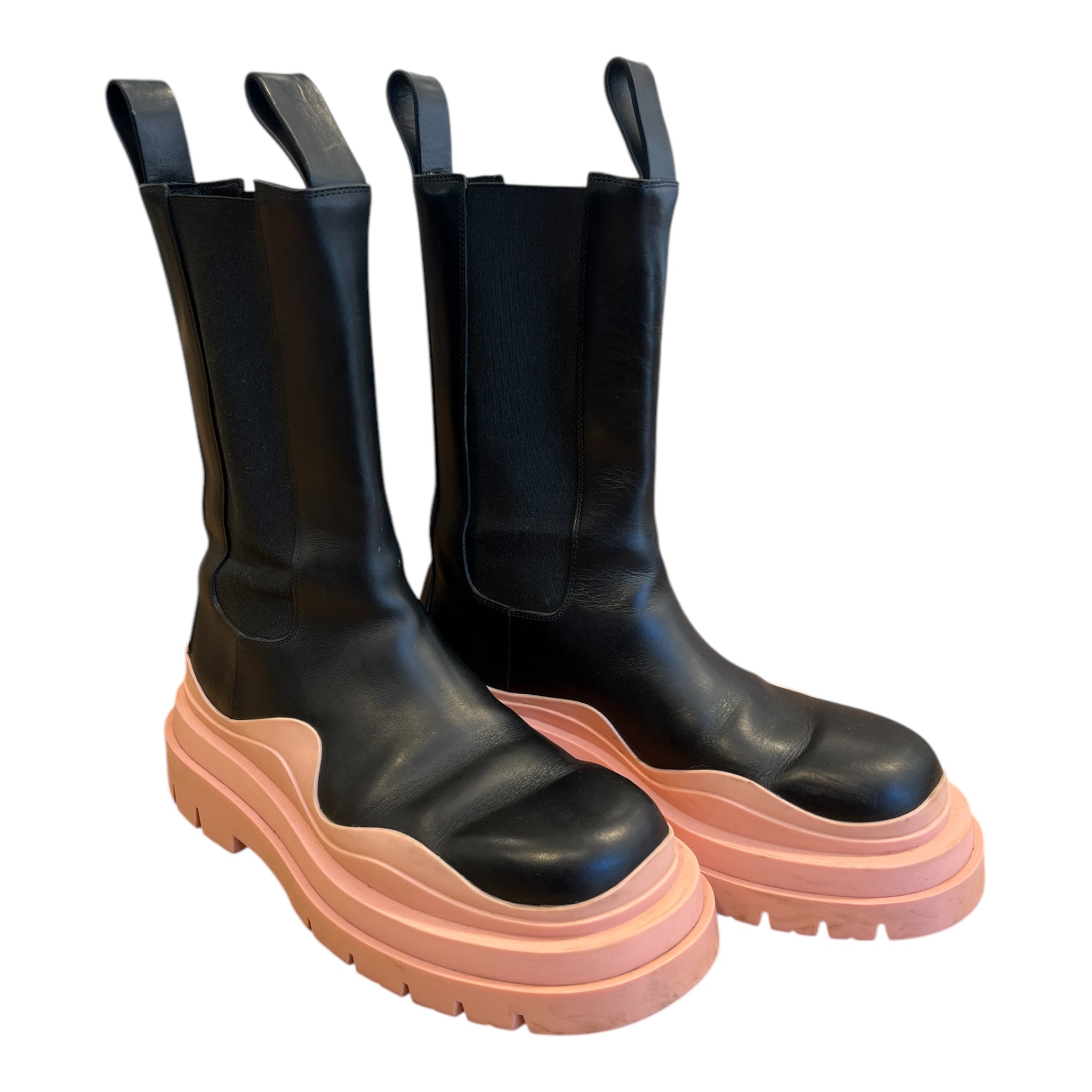 BOTTEGA VENETA/Rain Boots/EU 39/Leather/BLK/SALMON PINK SOLE view 1