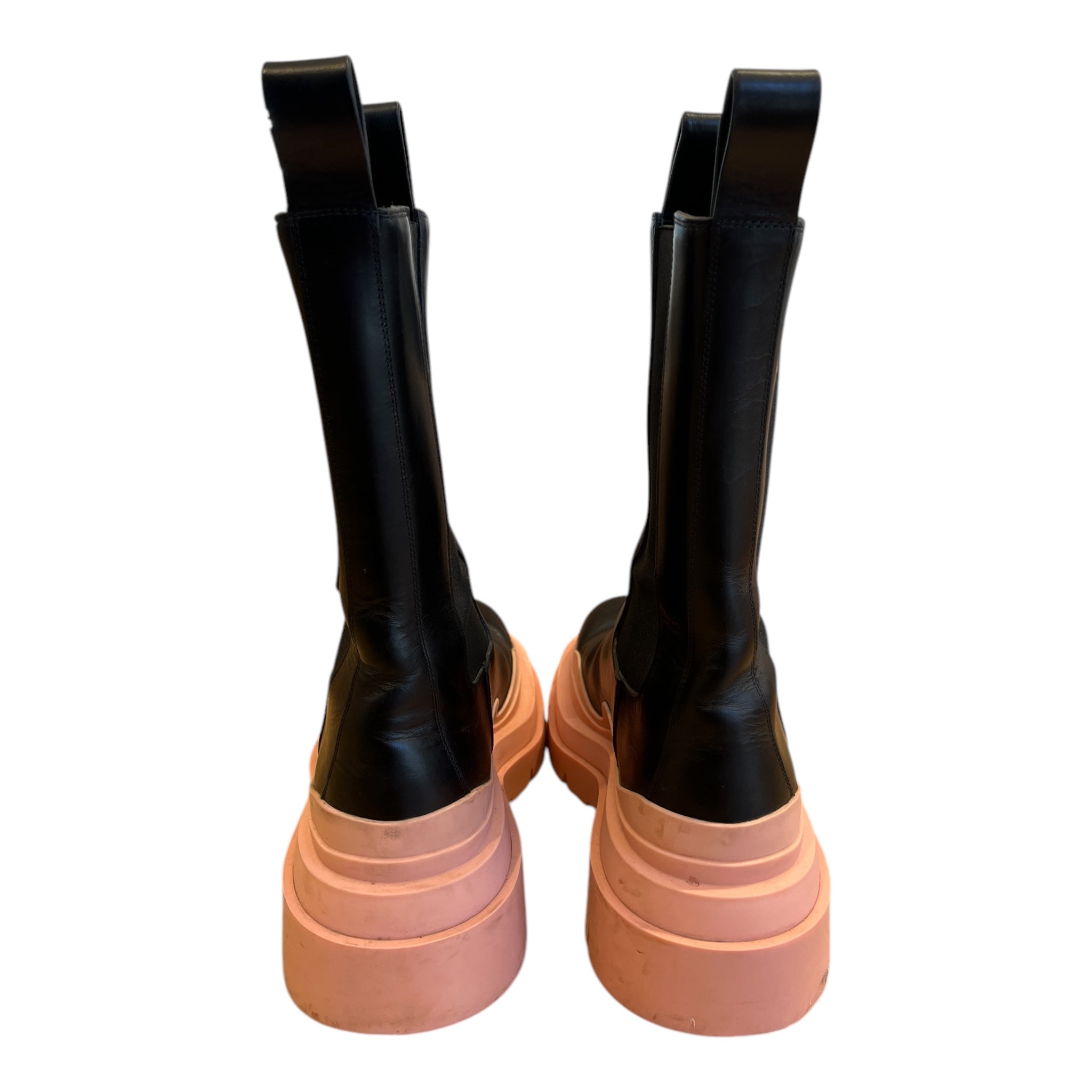BOTTEGA VENETA/Rain Boots/EU 39/Leather/BLK/SALMON PINK SOLE view 3