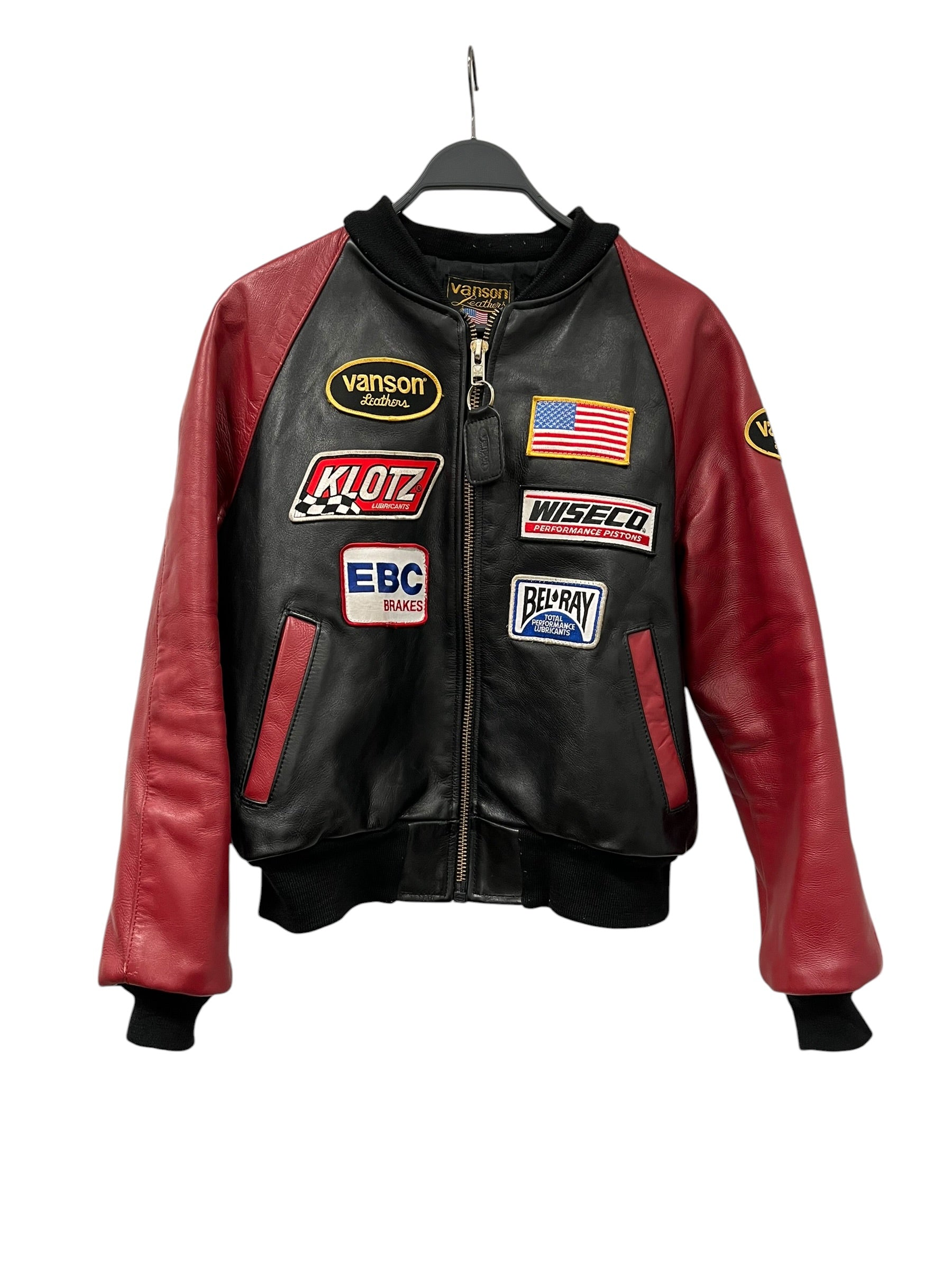 VANSON/Leather Jkt/42/Leather/BLK/RACE TEAM PATCHES/RED SLEEVES view 1