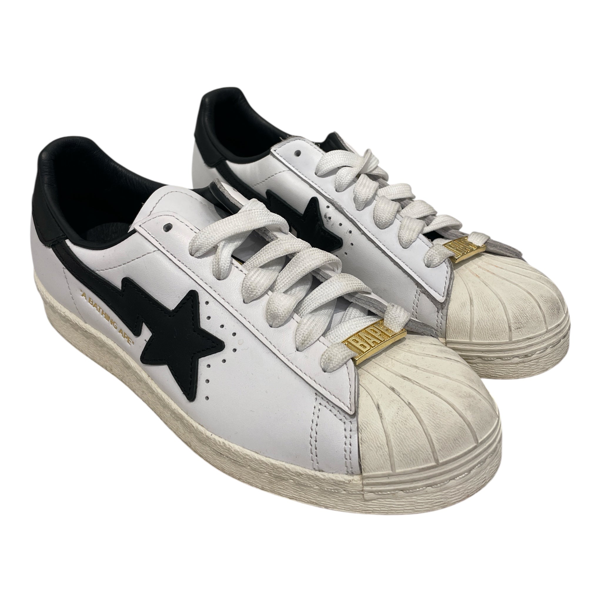 A BATHING APE/adidas/Low-Sneakers/US 6/Leather/WHT/superstar view 1