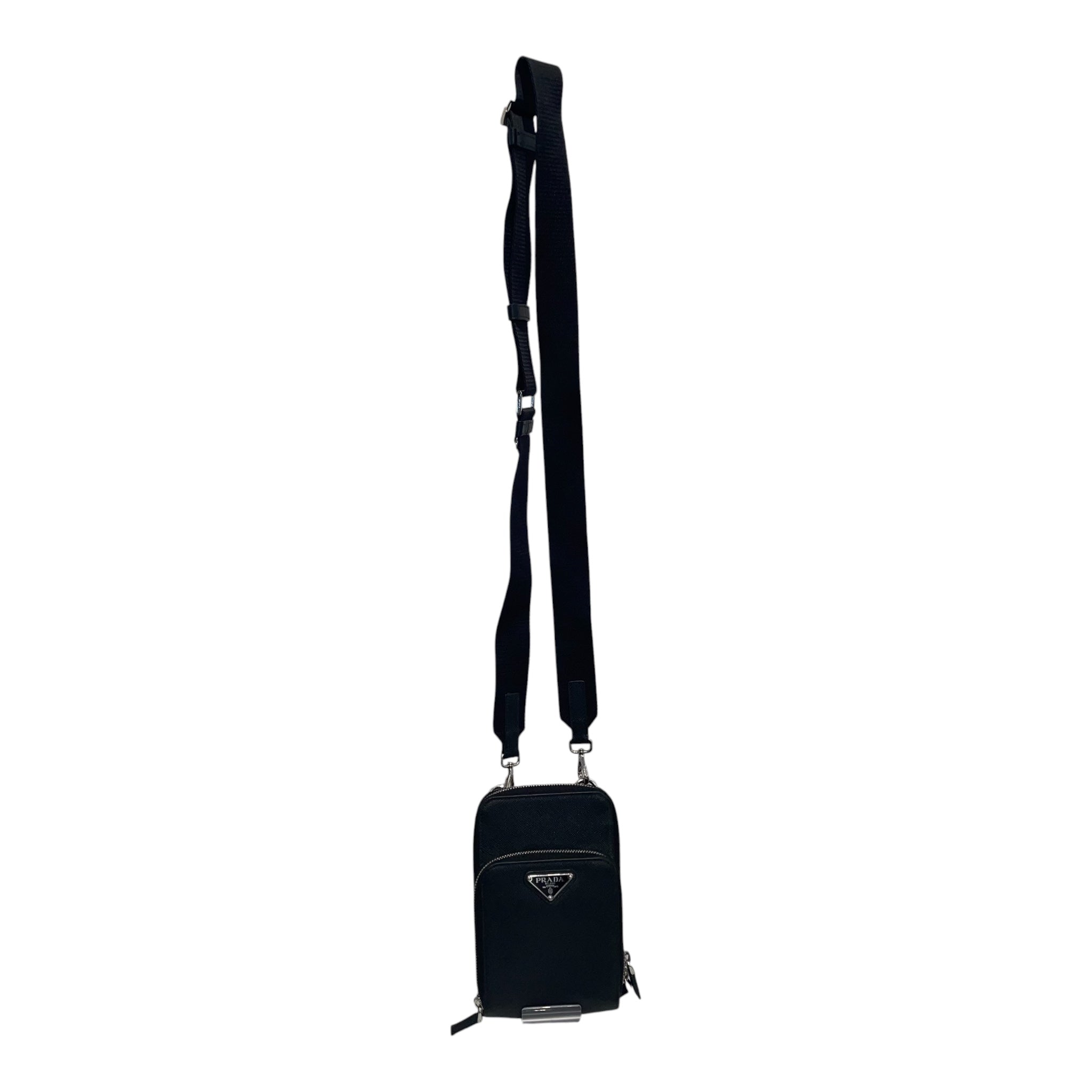 PRADA/Cross Body Bag/Leather/BLK/smartphone holder view 1