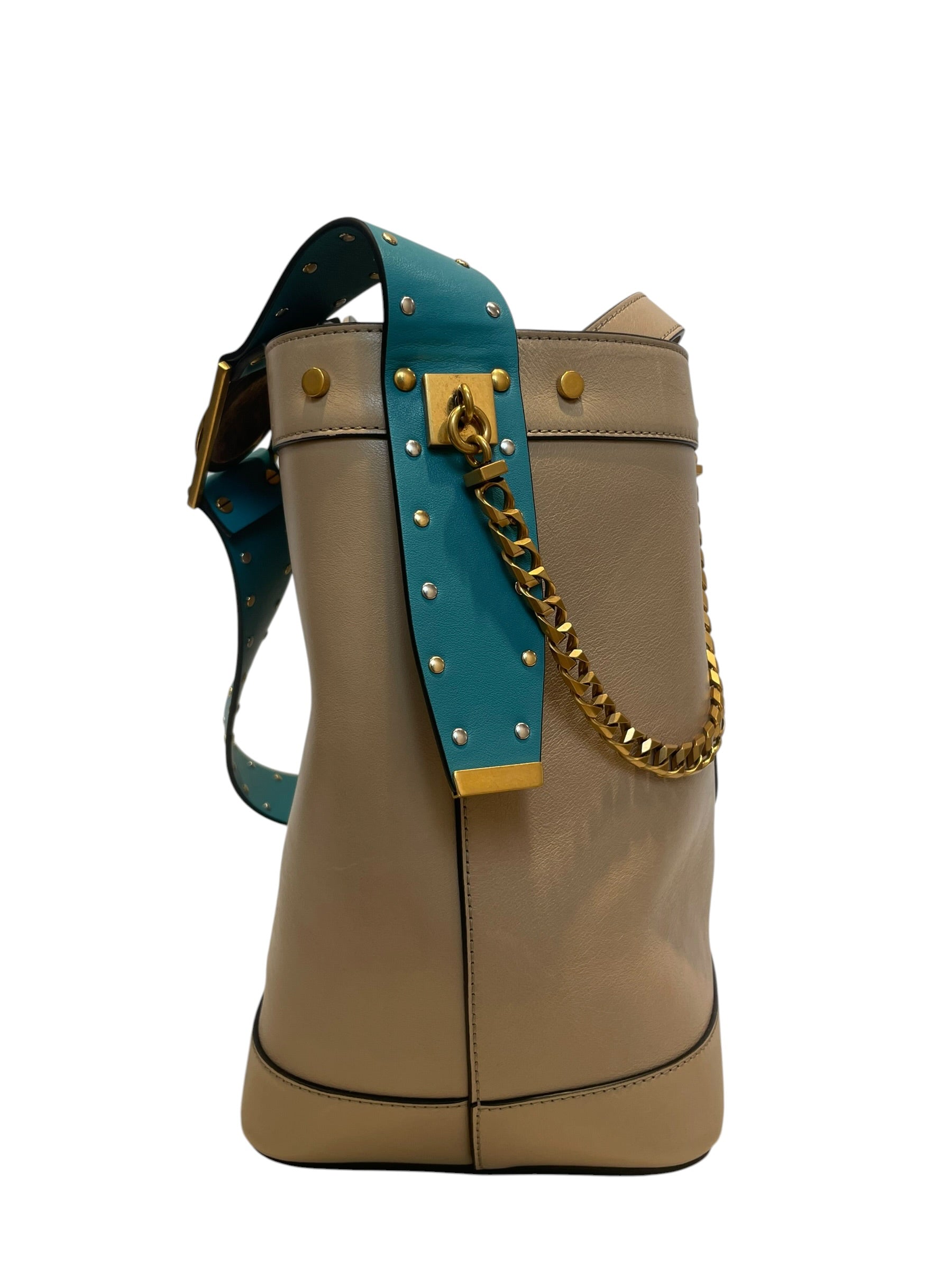 VERSACE/Basket Bag/Leather/BEG/pivot bucket bag/ blue strap view 4