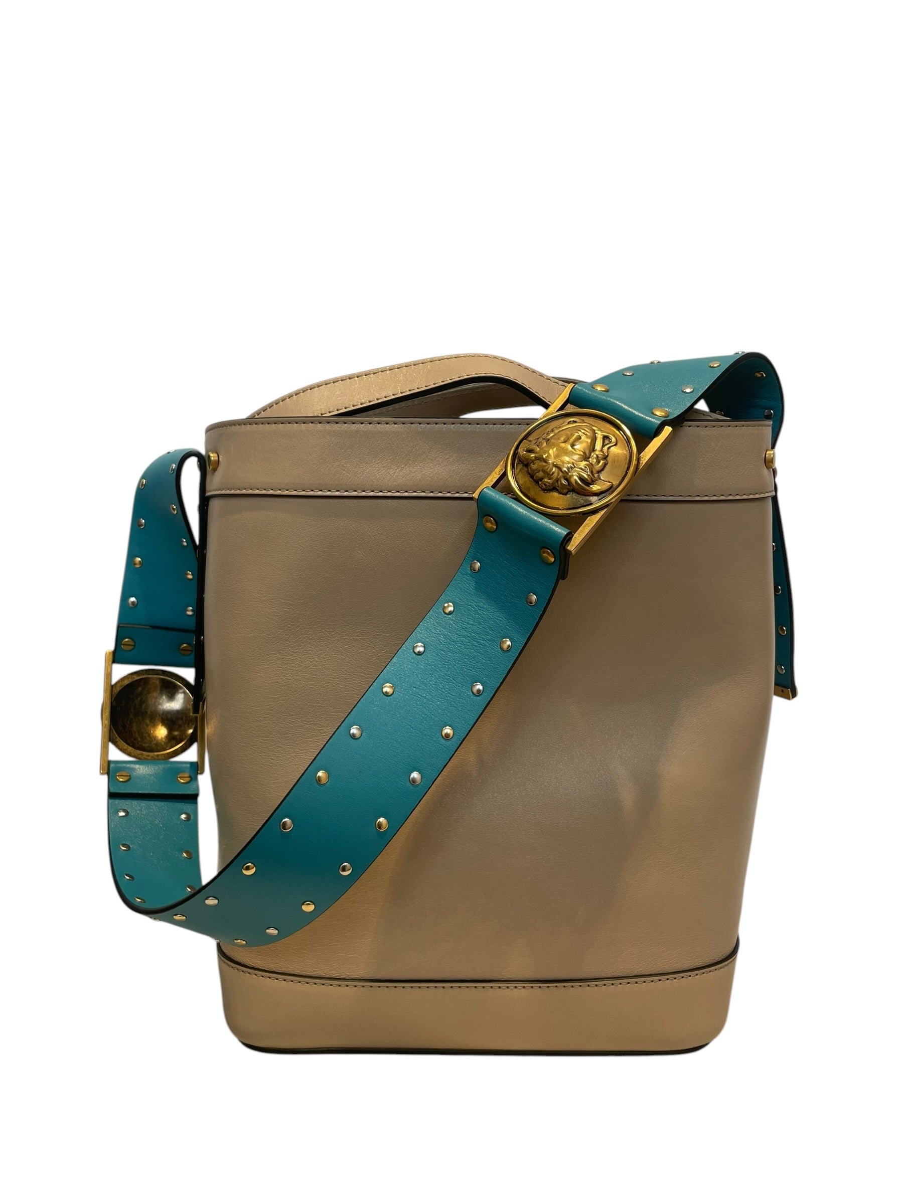 VERSACE/Basket Bag/Leather/BEG/pivot bucket bag/ blue strap view 5