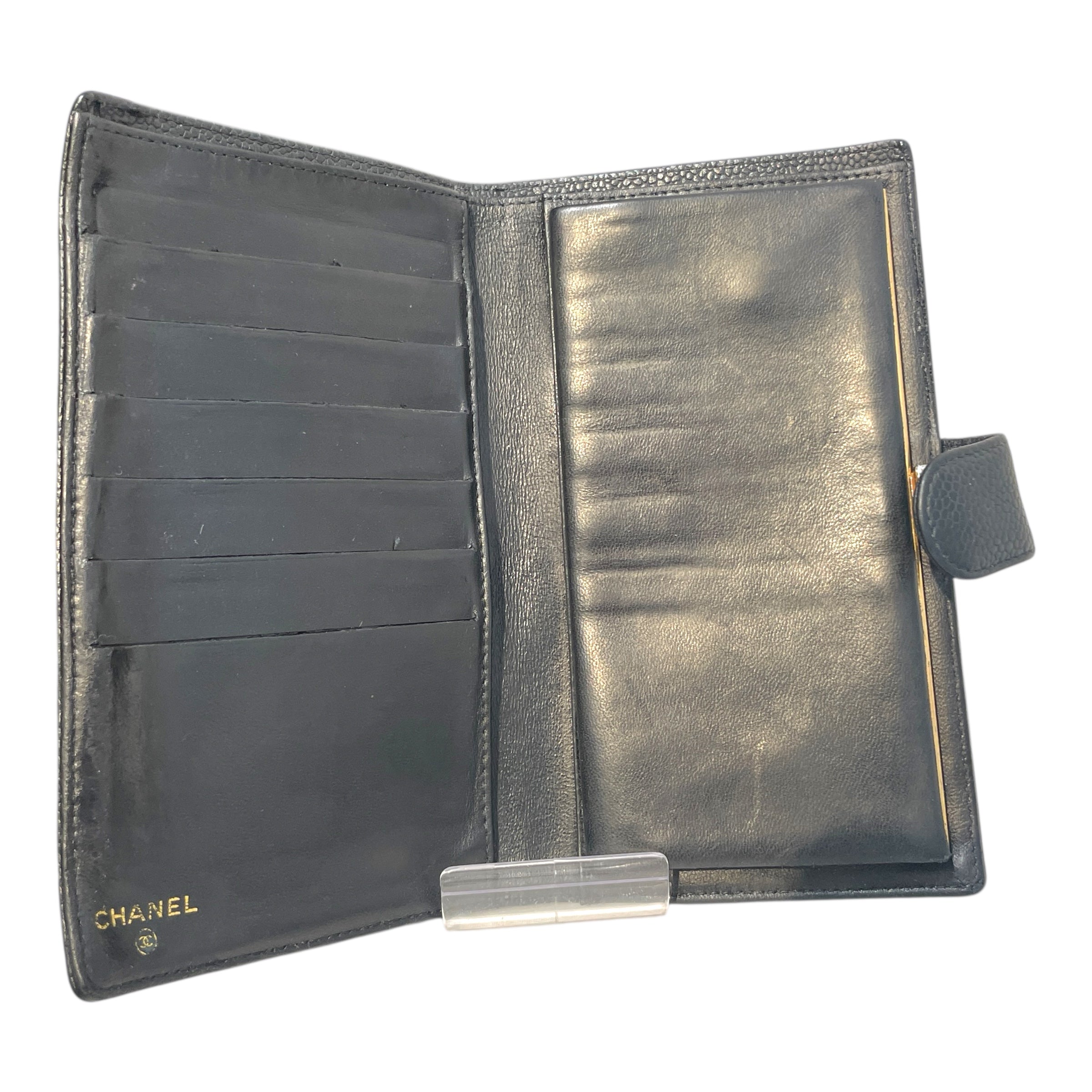 CHANEL/Bifold Wallet/Stripe/Leather/BLK/Caviar Bifold view 3