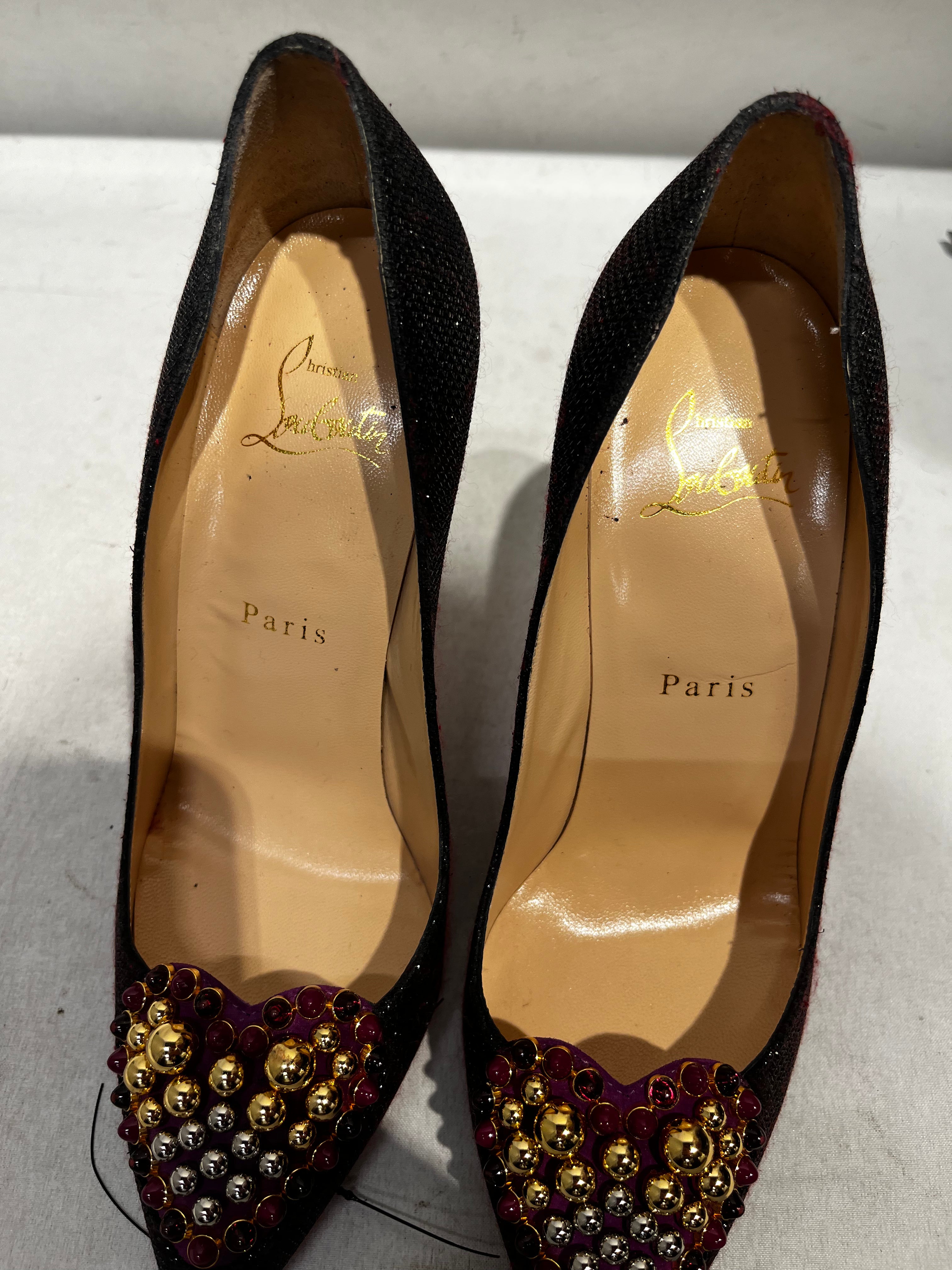 Christian Louboutin/Heels/EU 37/Glitter/PPL/BEADED HEART view 4