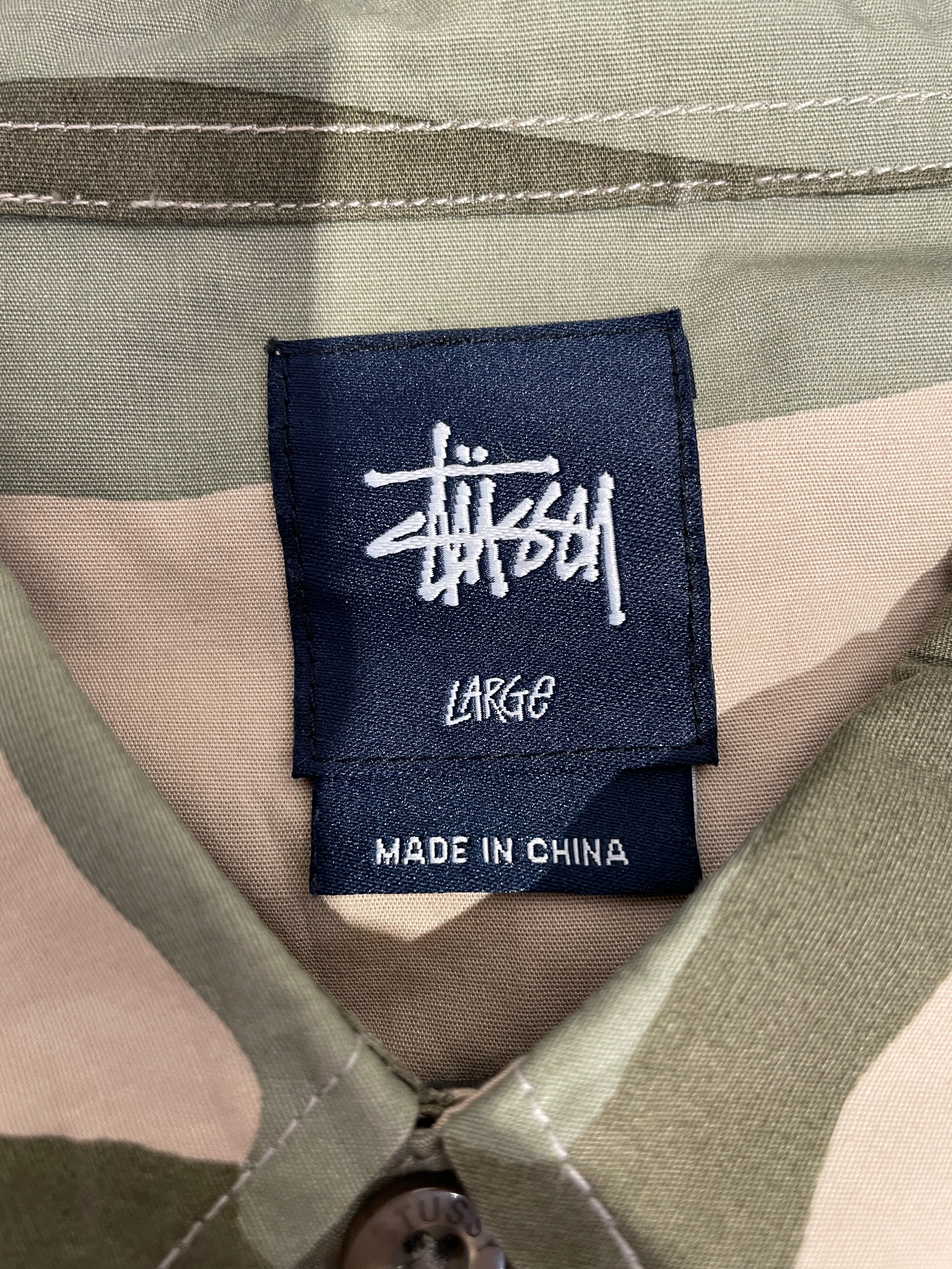 STUSSY/LS Shirt/L/Cotton/GRN/Open Coller/Camouflage/Camo Button Up view 3