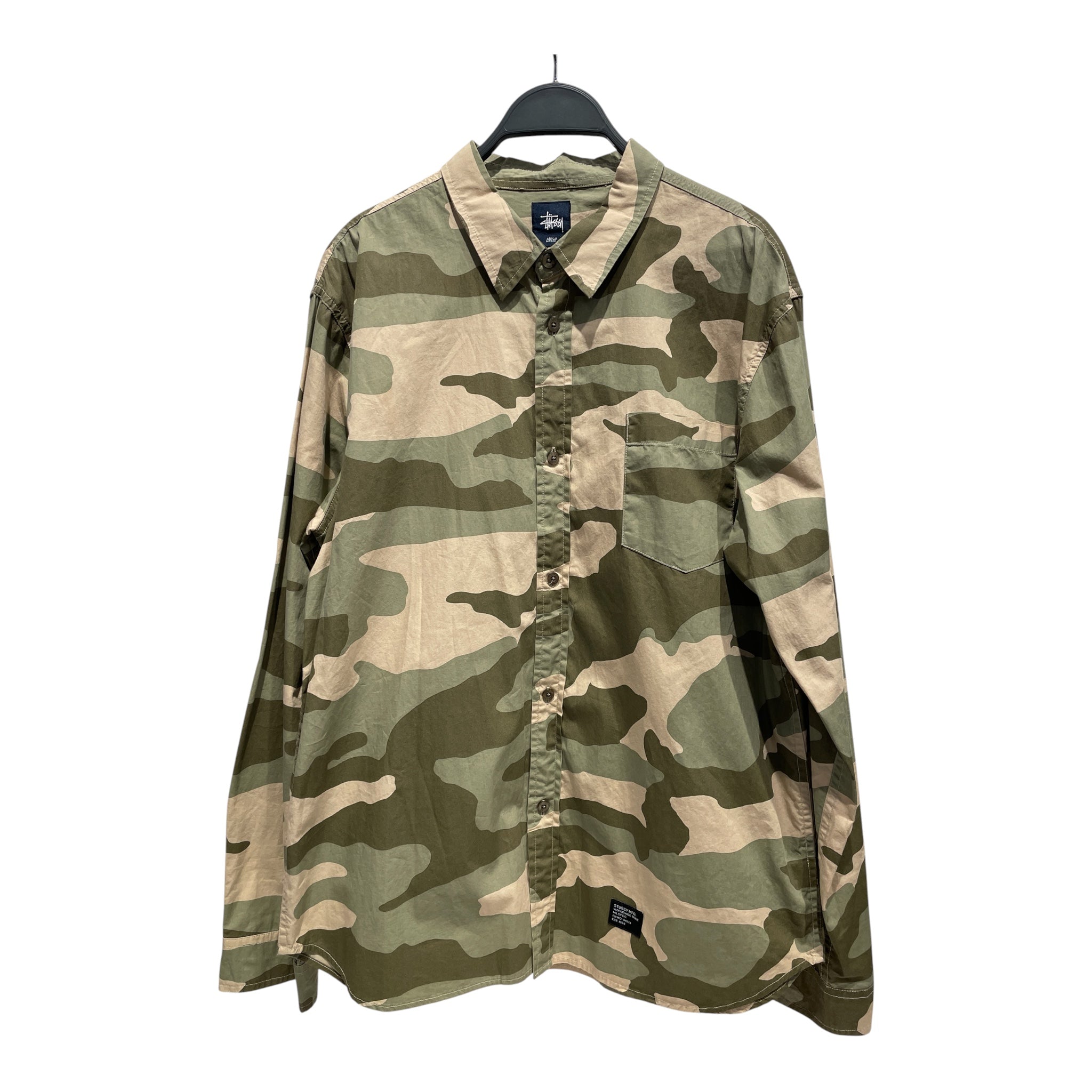 STUSSY/LS Shirt/L/Cotton/GRN/Open Coller/Camouflage/Camo Button Up view 1
