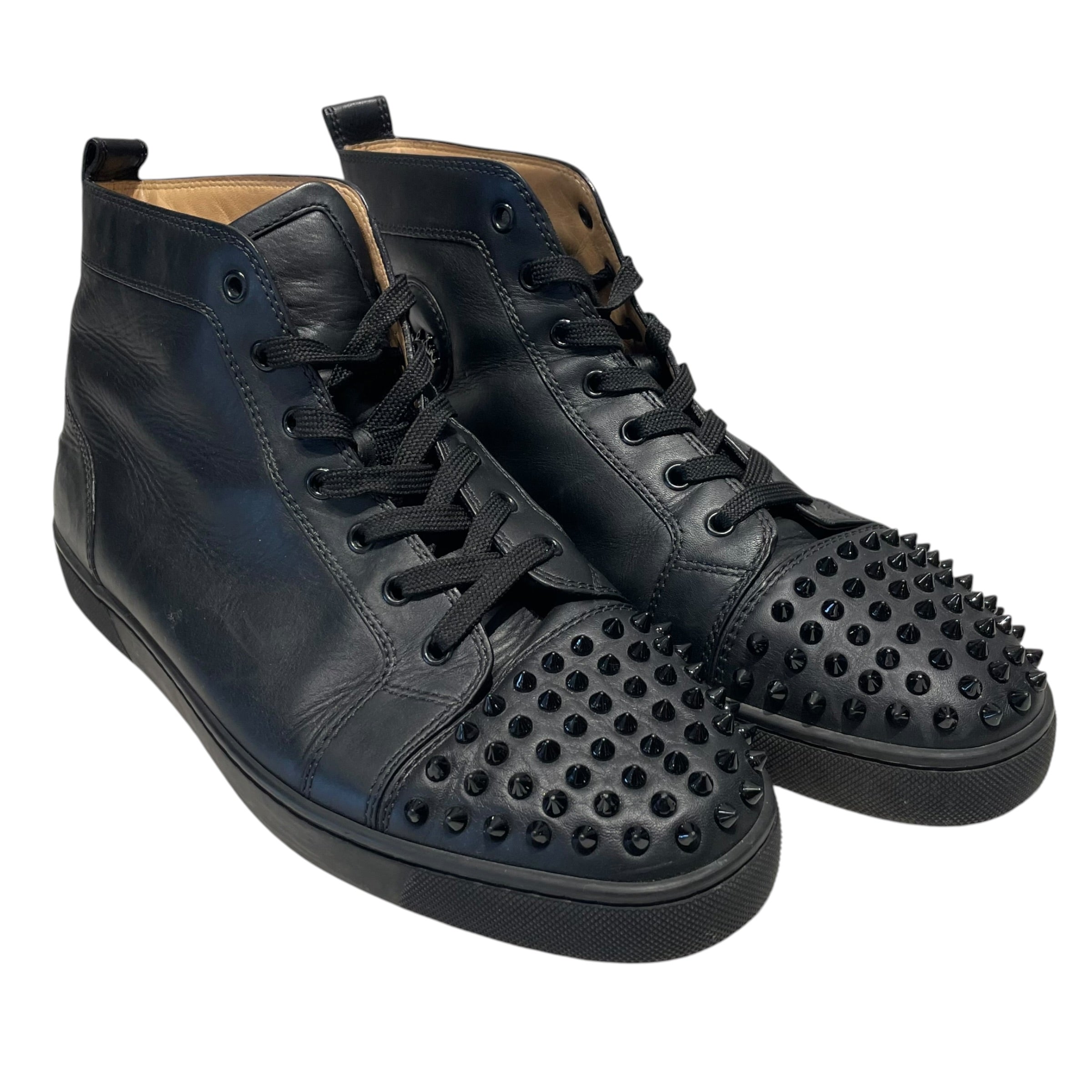 Christian Louboutin/Hi-Sneakers/US 11.5/Leather/BLK/Black Spiked Toe Red Bottoms view 1