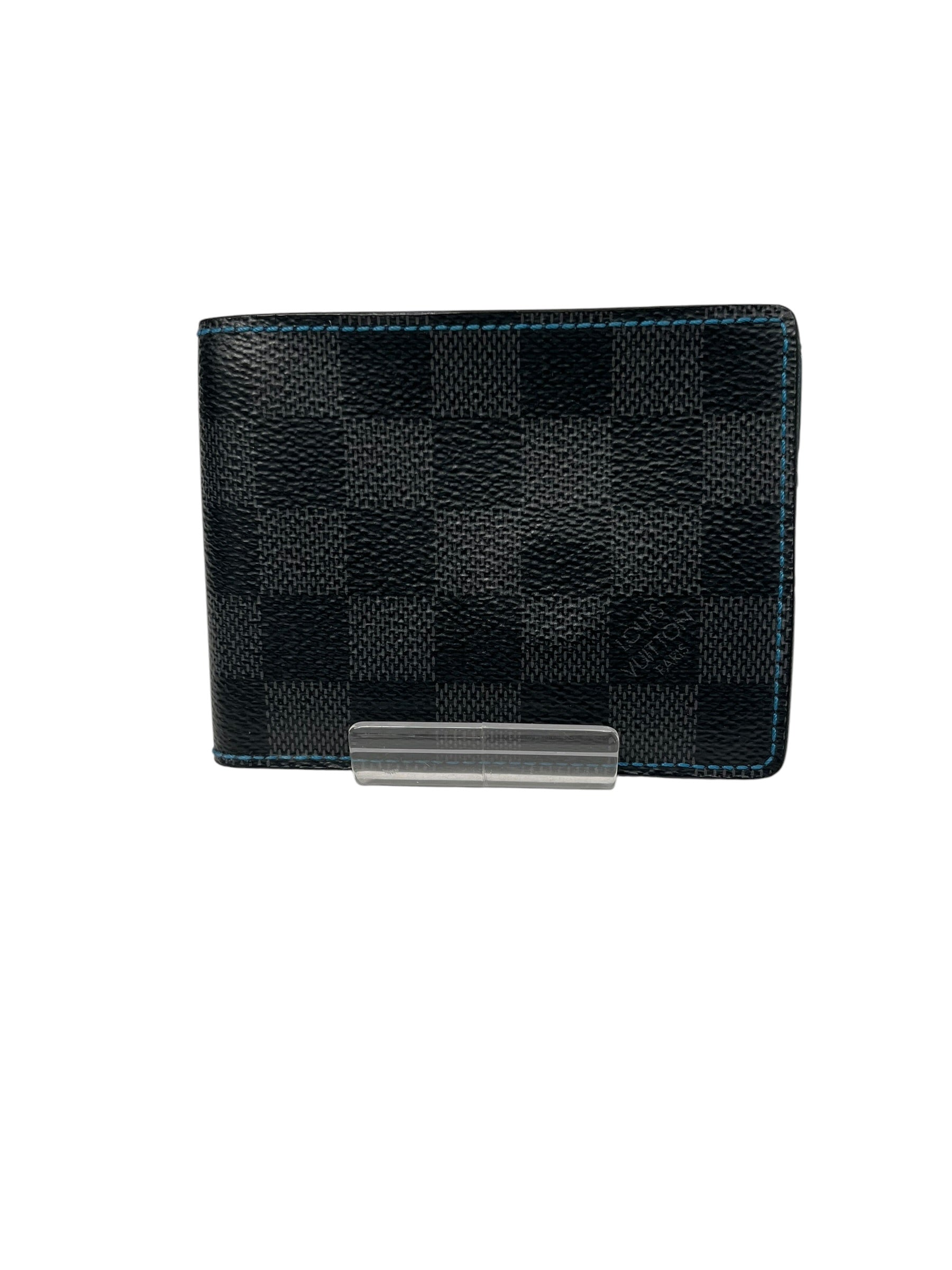 LOUIS VUITTON/Bifold Wallet/Leather/GRY/BLUE STITCHING & INSIDE view 1