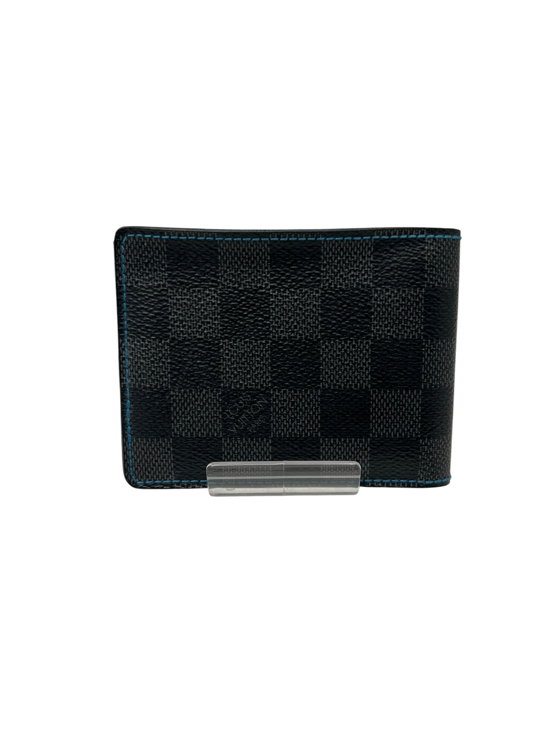 LOUIS VUITTON/Bifold Wallet/Leather/GRY/BLUE STITCHING & INSIDE view 2