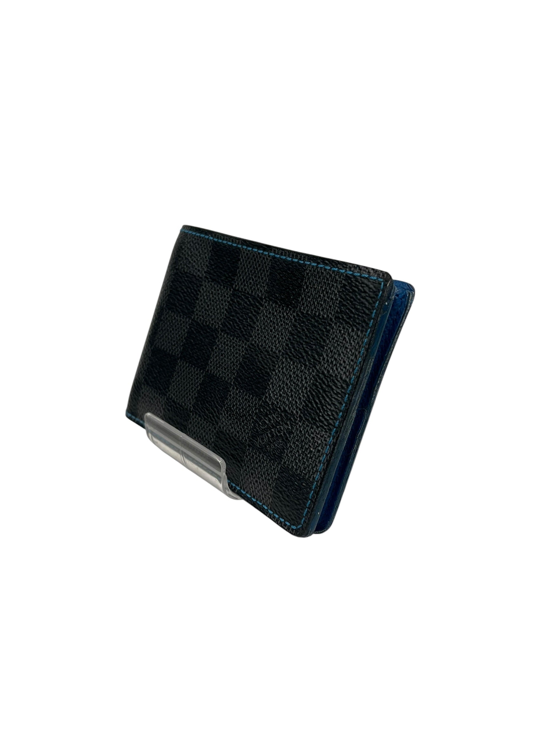 LOUIS VUITTON/Bifold Wallet/Leather/GRY/BLUE STITCHING & INSIDE view 3