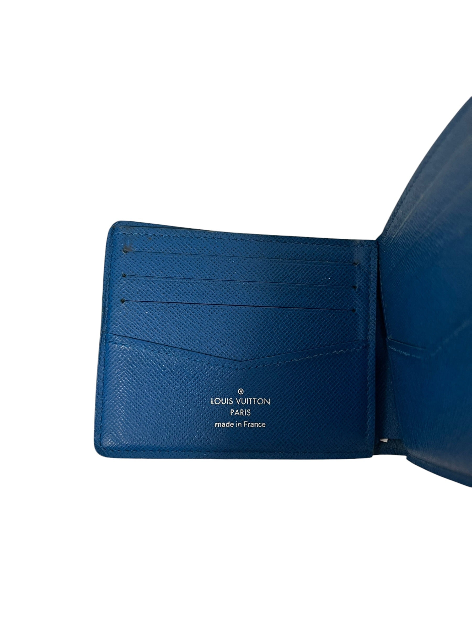 LOUIS VUITTON/Bifold Wallet/Leather/GRY/BLUE STITCHING & INSIDE view 4