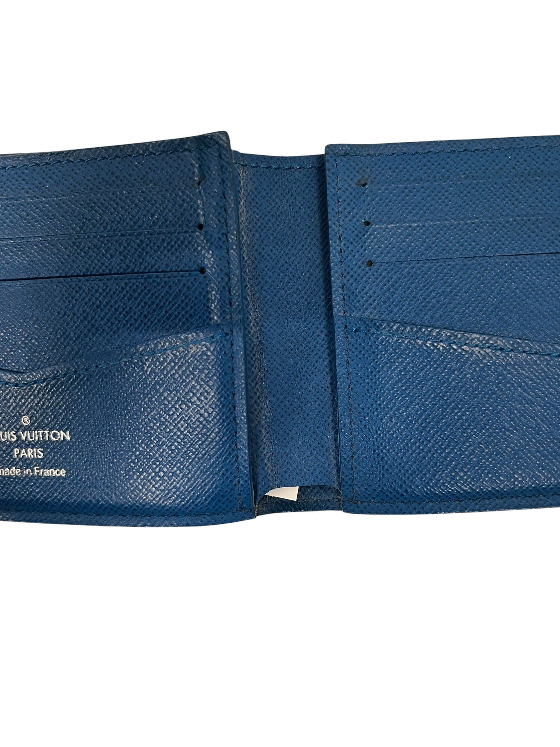 LOUIS VUITTON/Bifold Wallet/Leather/GRY/BLUE STITCHING & INSIDE view 5