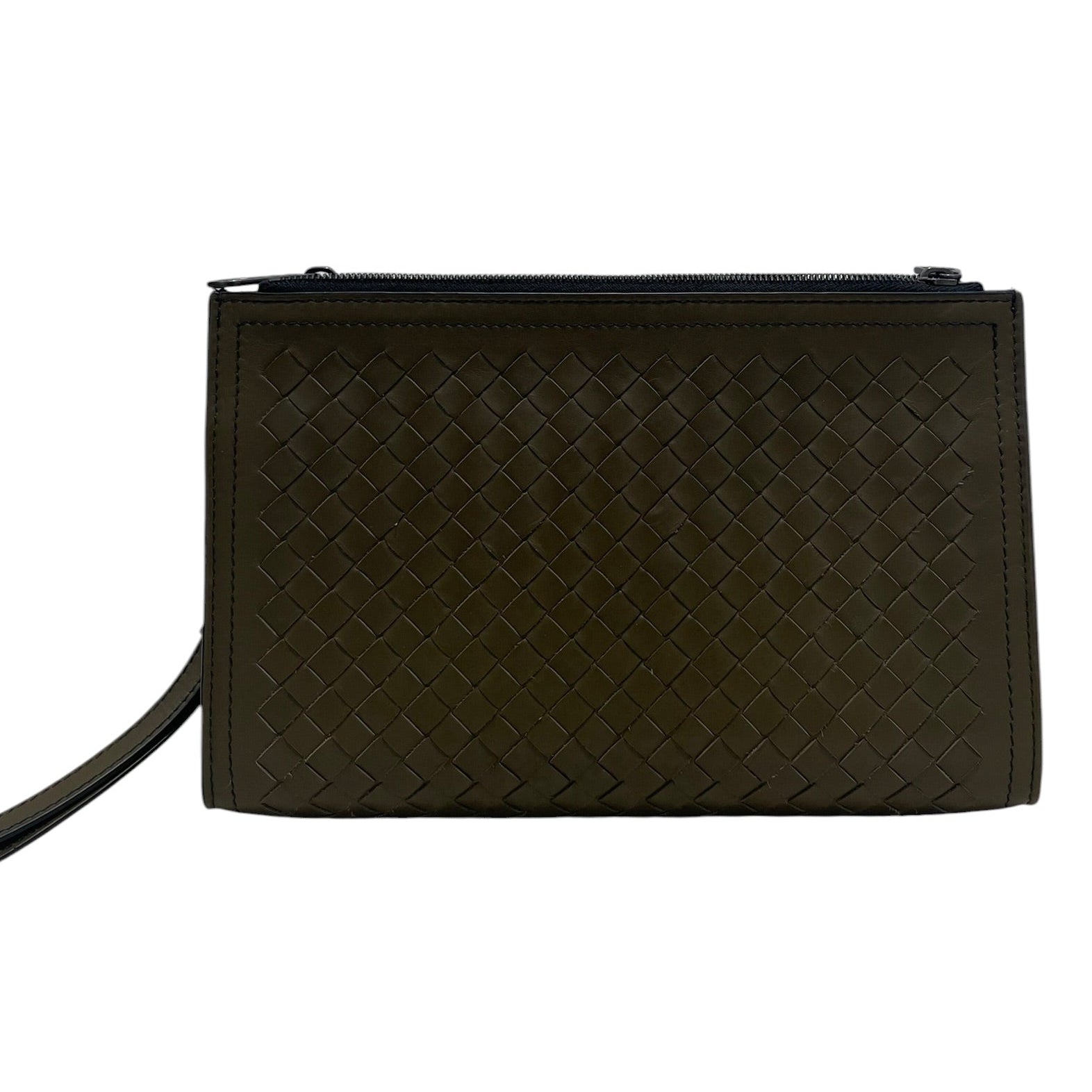 BOTTEGA VENETA/Clutch Bag/Leather/GRN/braided/blk zipper view 1