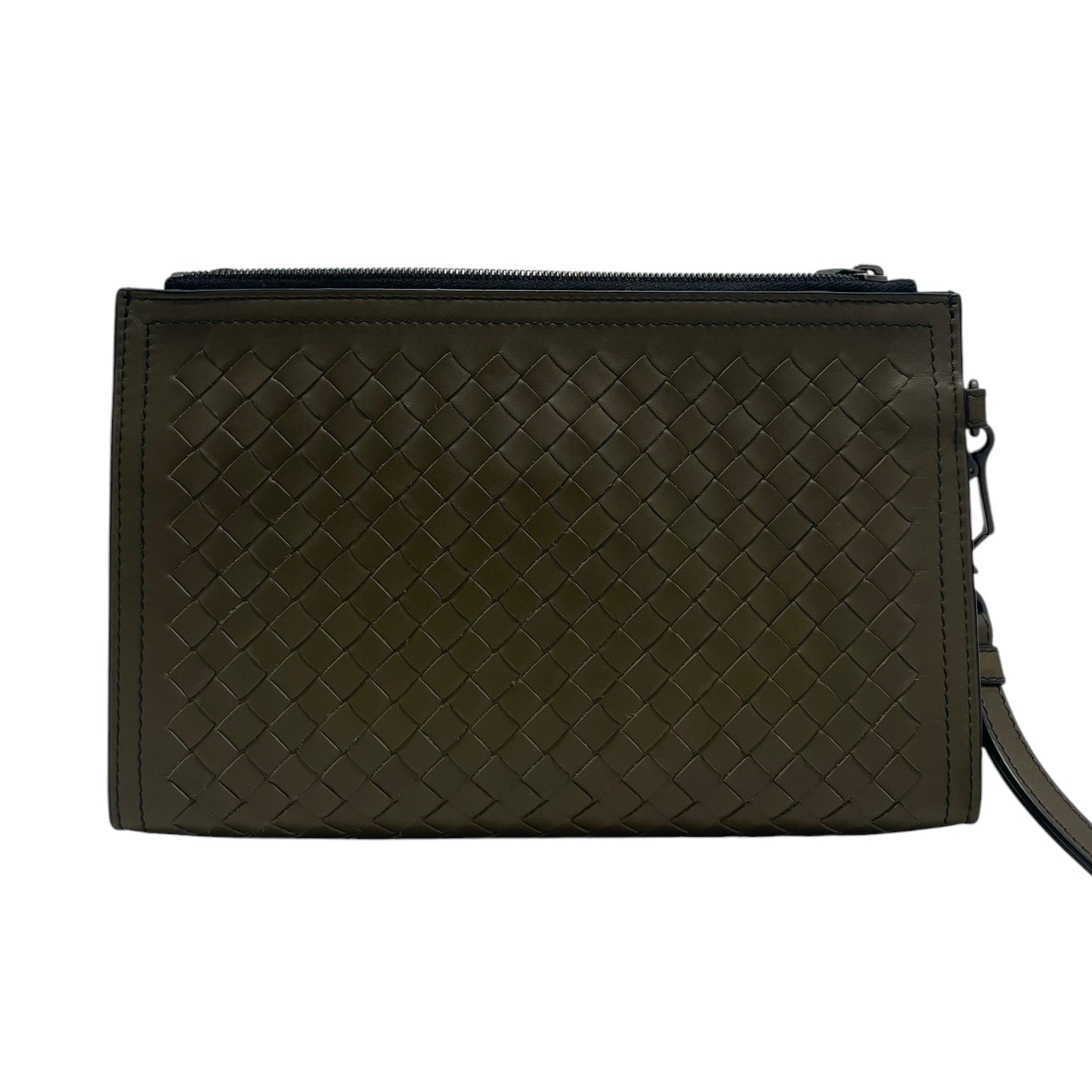 BOTTEGA VENETA/Clutch Bag/Leather/GRN/braided/blk zipper view 2