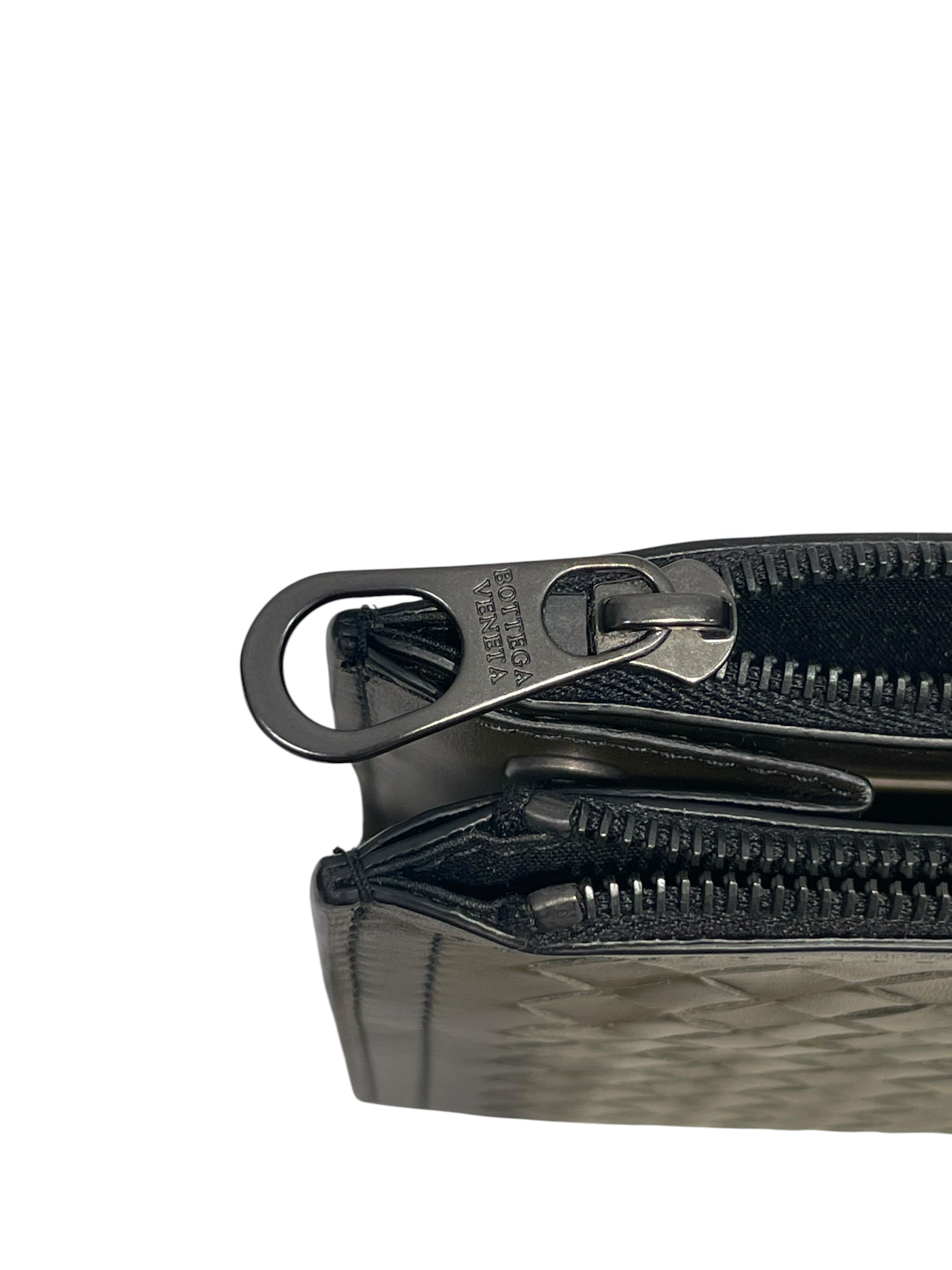 BOTTEGA VENETA/Clutch Bag/Leather/GRN/braided/blk zipper view 3