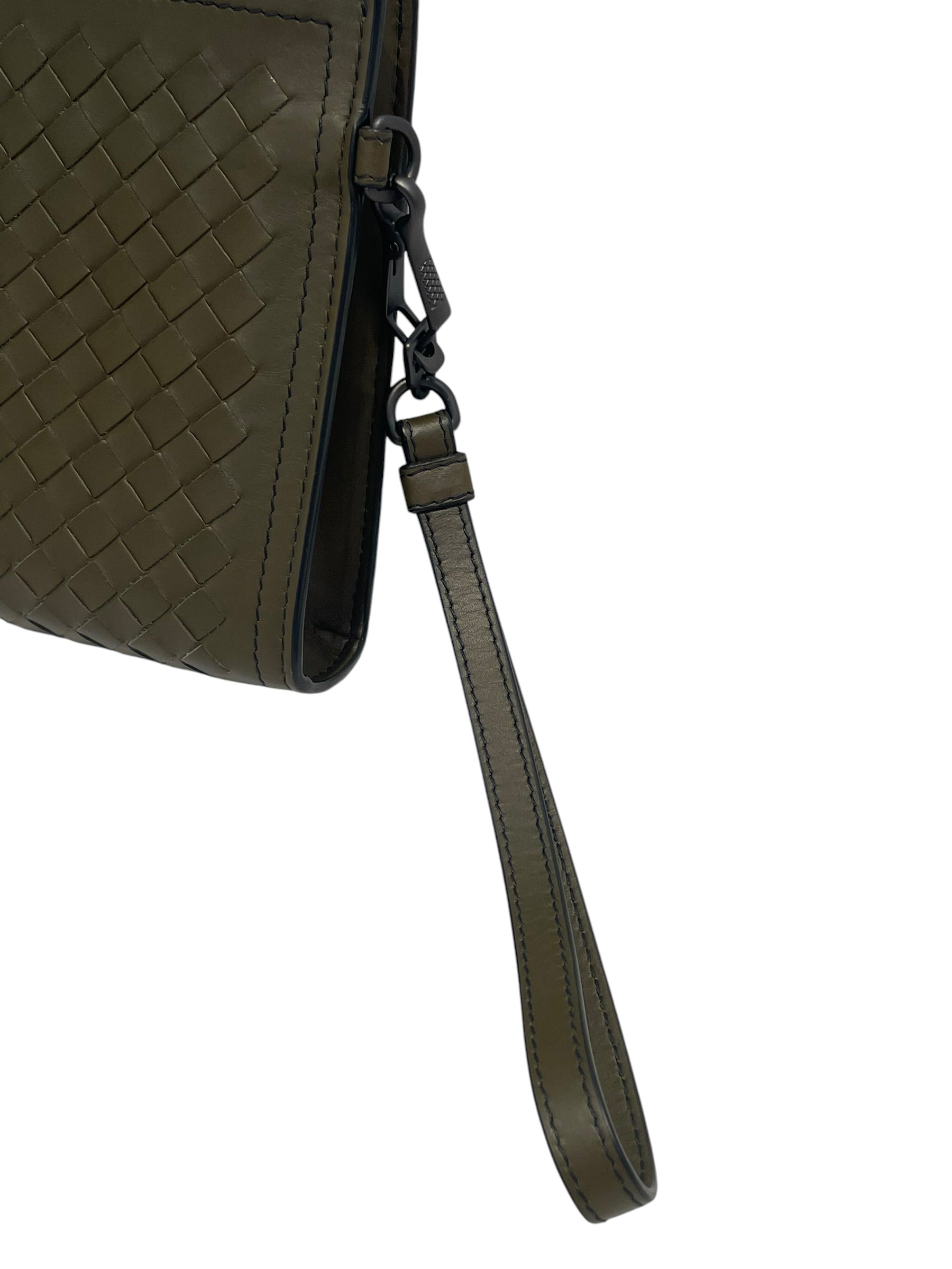 BOTTEGA VENETA/Clutch Bag/Leather/GRN/braided/blk zipper view 4