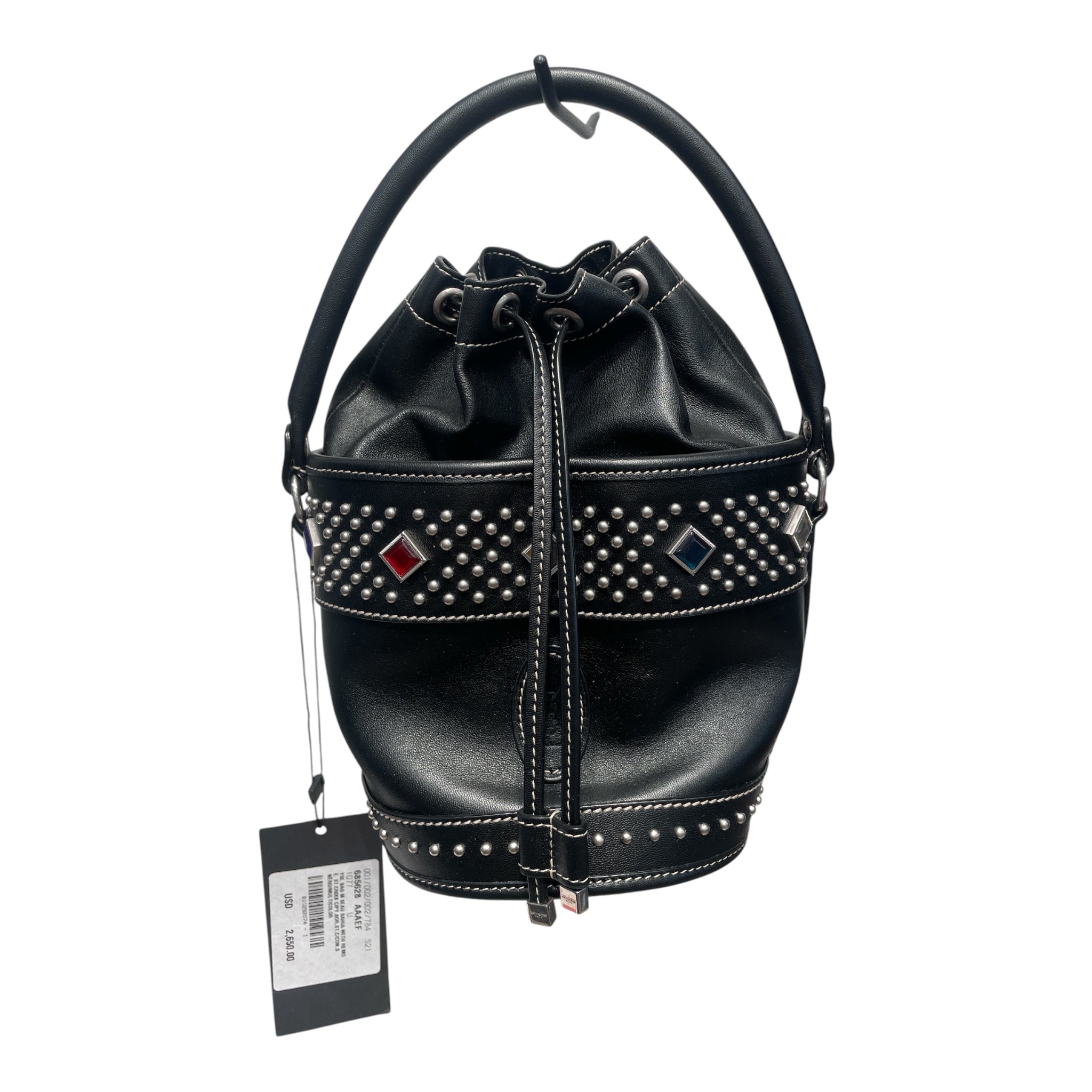 SAINT LAURENT/Cross Body Bag/All Over Print/Leather/BLK/Studded Gem YSL Bucket Bag view 1
